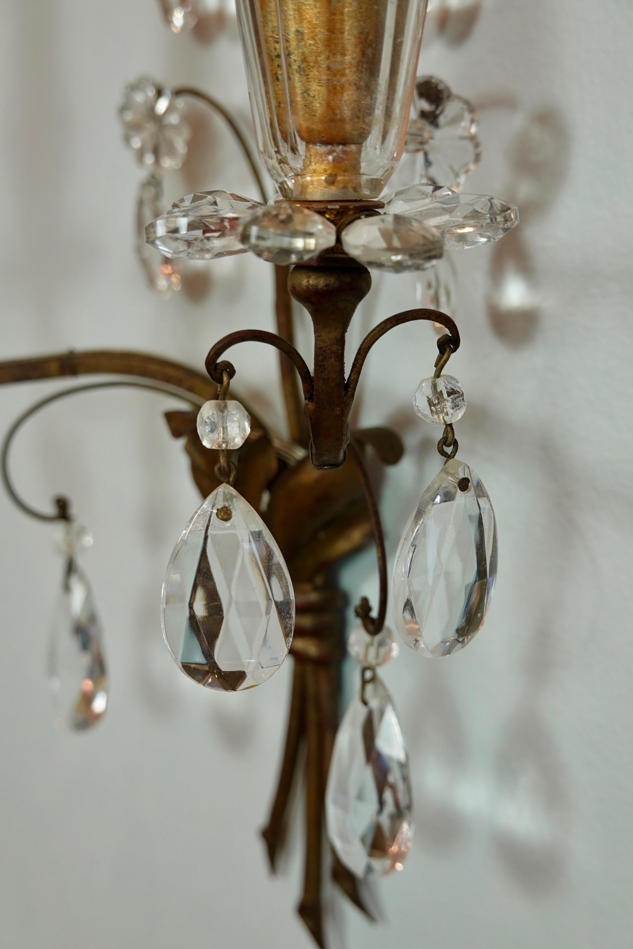 Pair of French Gilt-Metal and Crystal Leaf Sconces by Maison Baguès For Sale 11