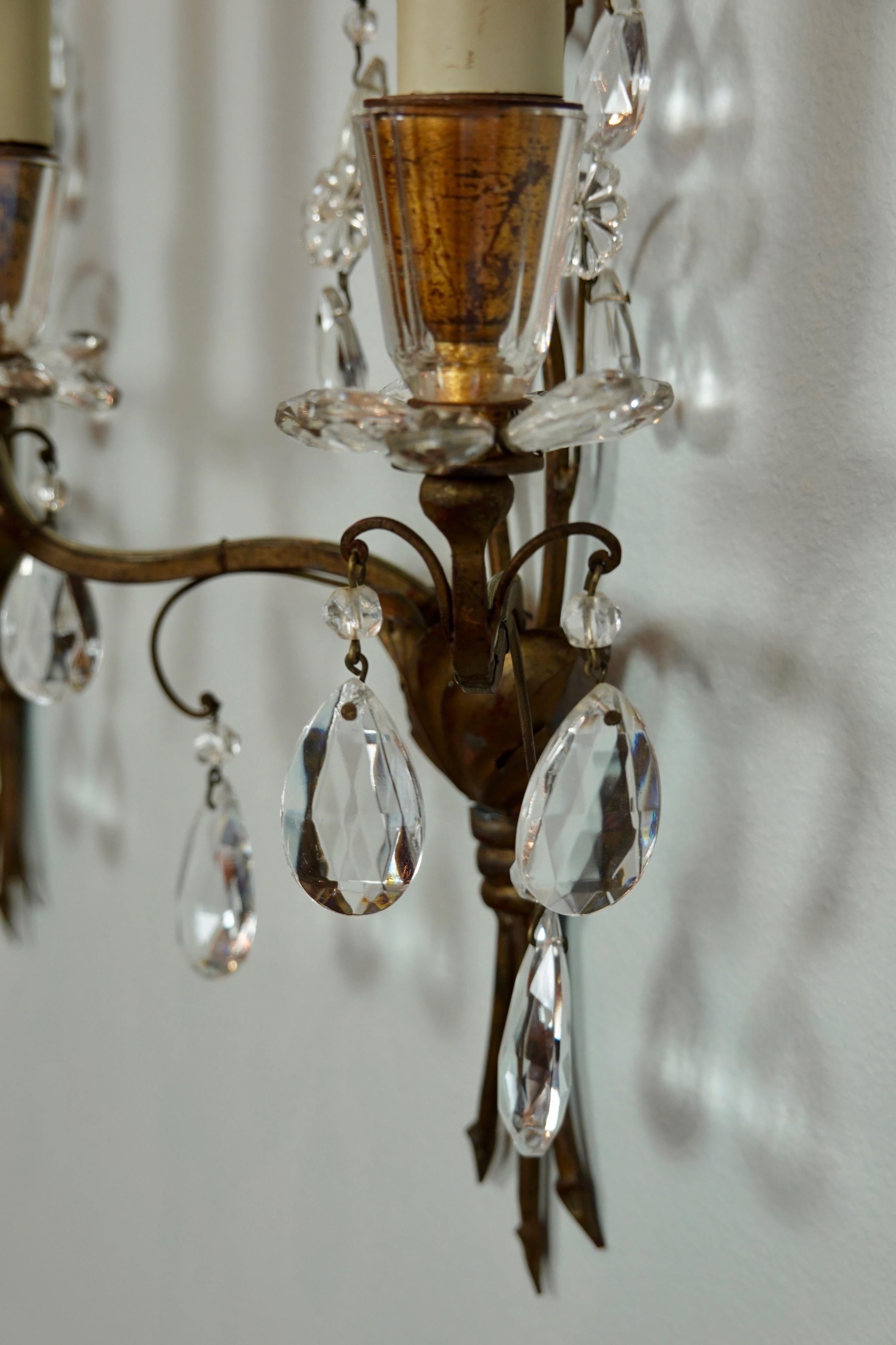 Pair of French Gilt-Metal and Crystal Leaf Sconces by Maison Baguès For Sale 12