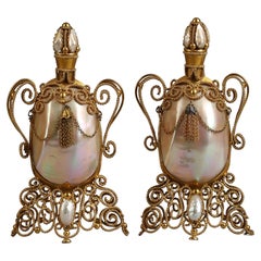 Pair of French Gilt Metal and Mother-Of-Pearl Perfume Bottles, circa 1875