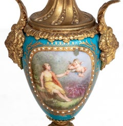 Pair of French Gilt Metal & Blue Porcelain Candelabras