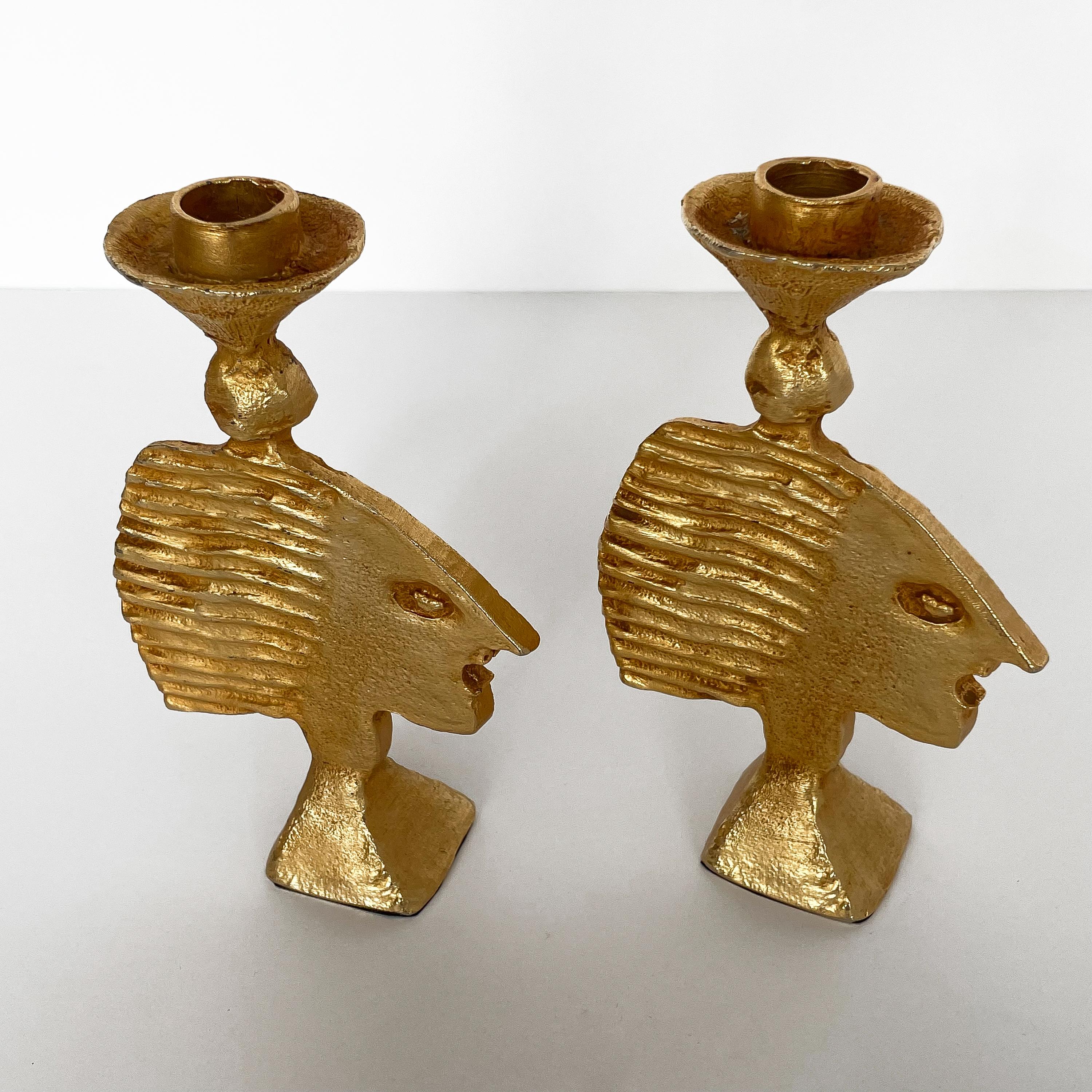 Pair of French Gilt Metal Candlesticks by Pierre Casenove for Fondica 6