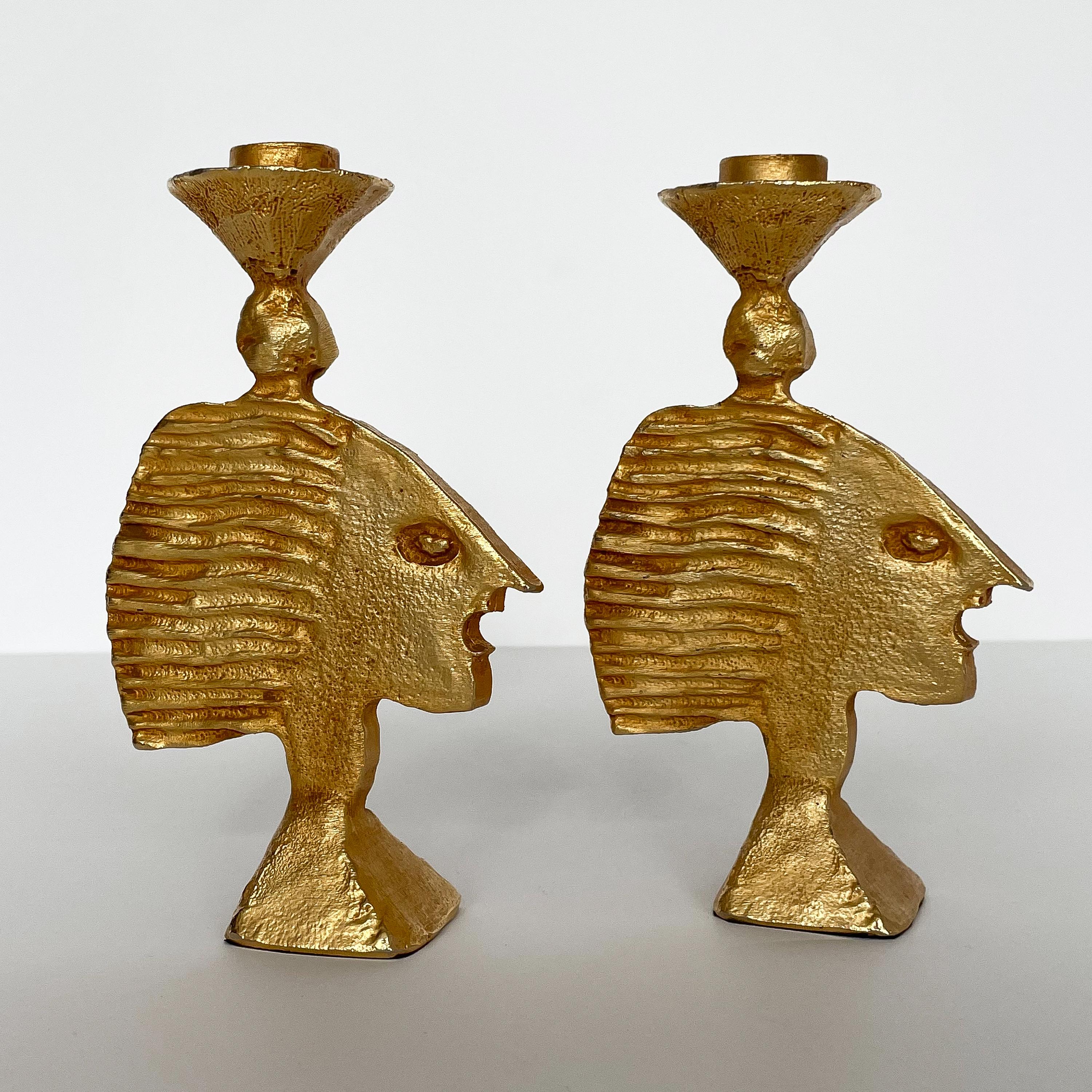 Mid-Century Modern Pair of French Gilt Metal Candlesticks by Pierre Casenove for Fondica
