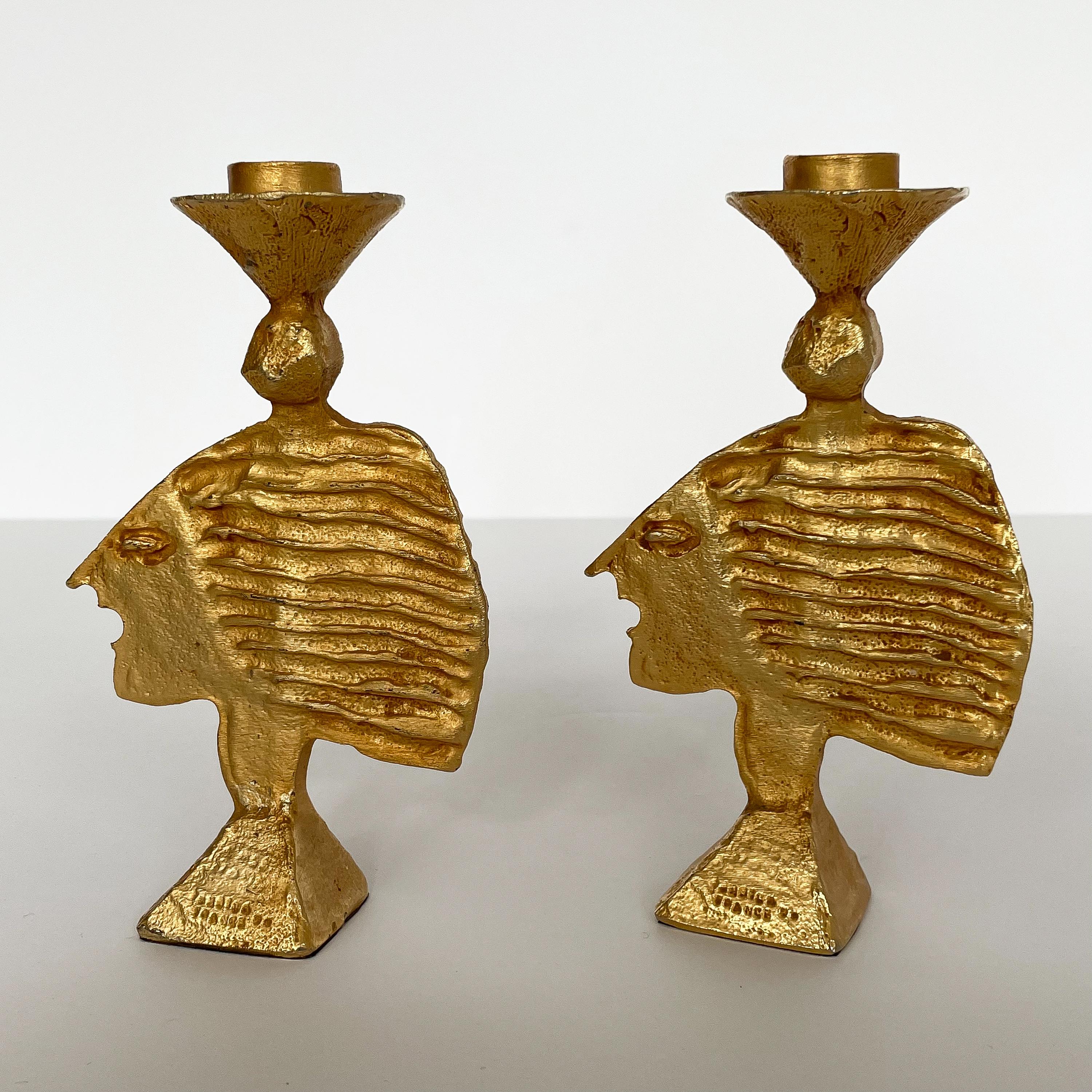 Late 20th Century Pair of French Gilt Metal Candlesticks by Pierre Casenove for Fondica