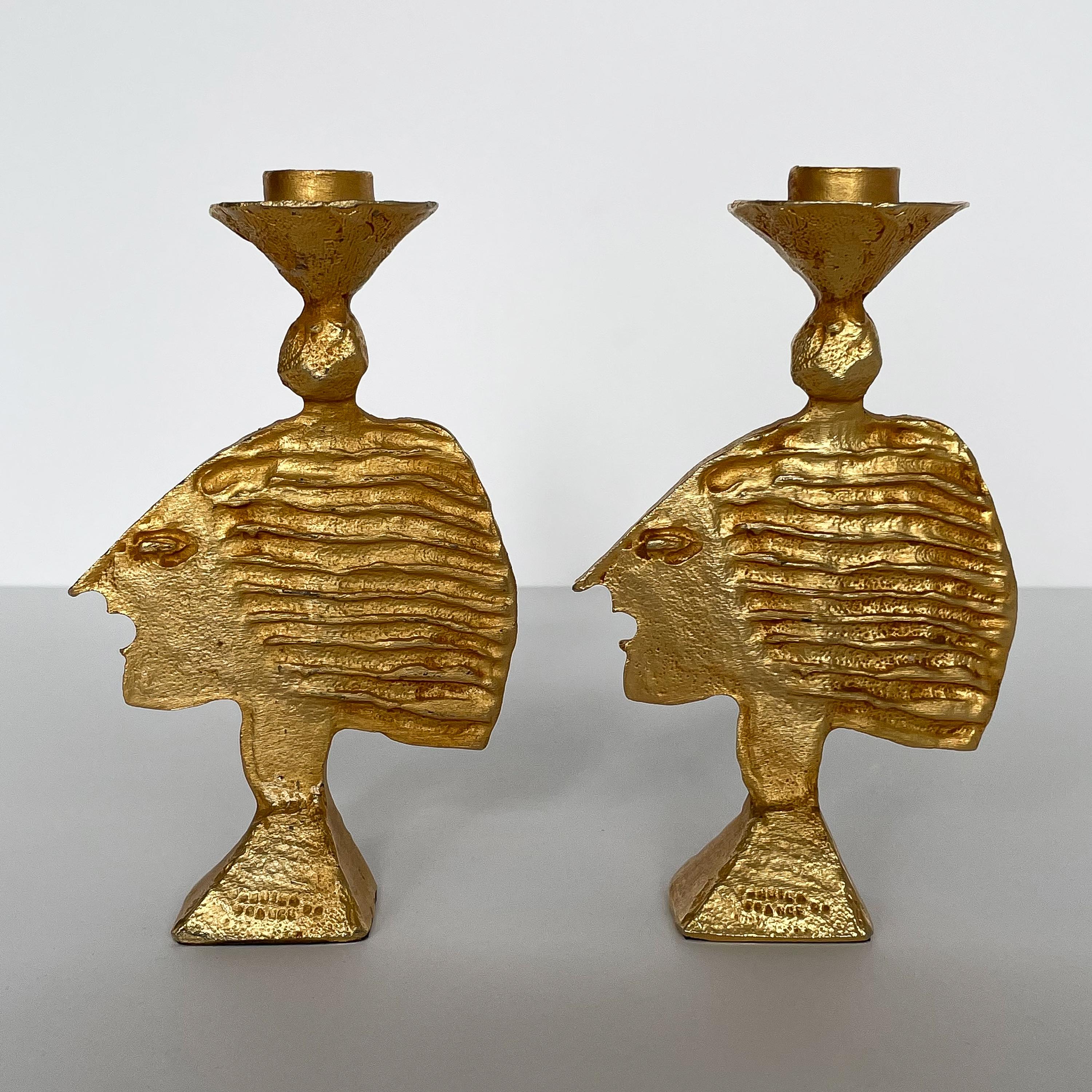 Pair of French Gilt Metal Candlesticks by Pierre Casenove for Fondica 1