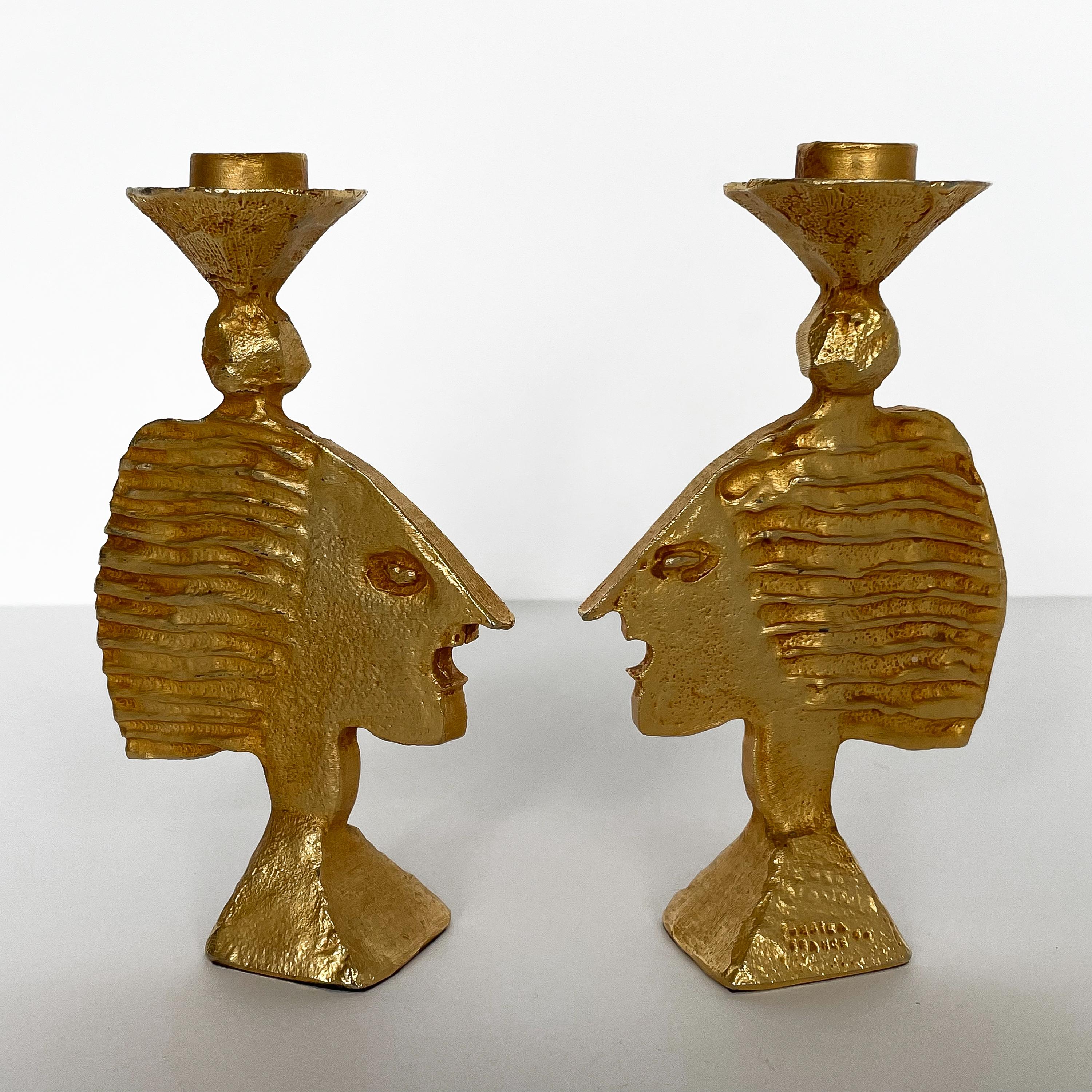 Pair of French Gilt Metal Candlesticks by Pierre Casenove for Fondica 4