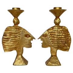 Paire de chandeliers français en métal doré par Pierre Casenove pour Fondica