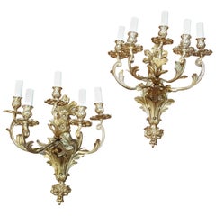 Pair of French Gilt Metal Five-Light Wall Lights