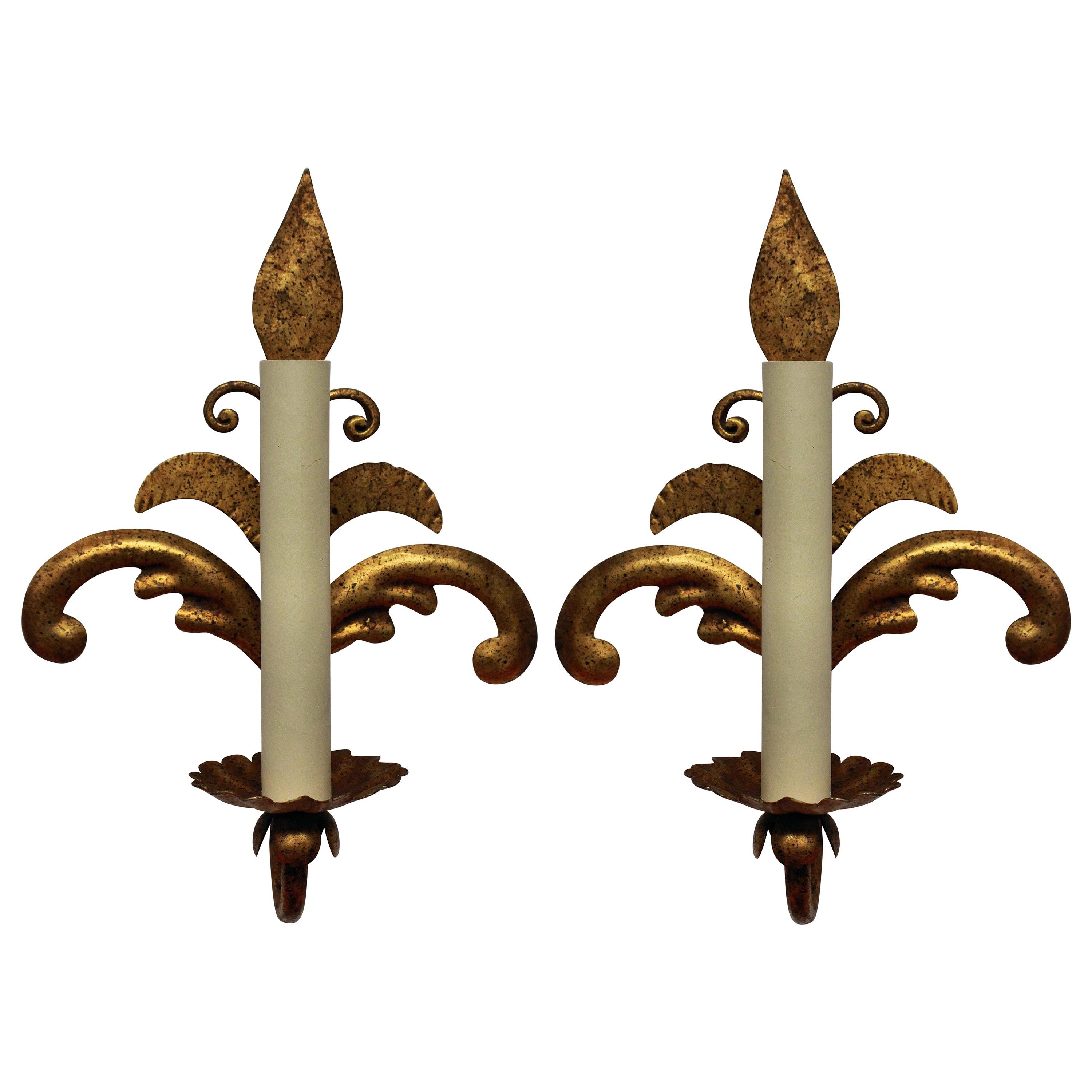 Pair of French Gilt Metal Sconces