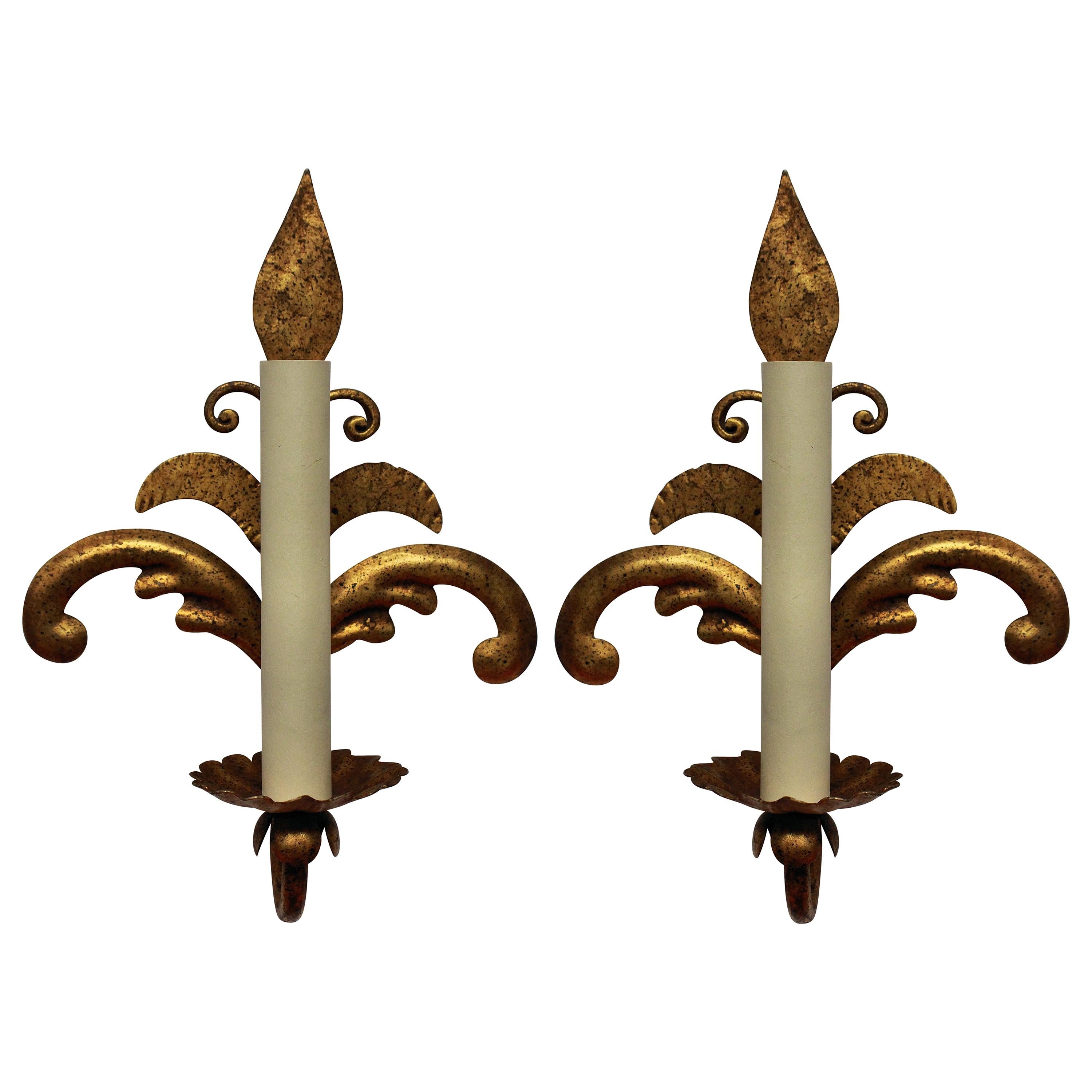Pair of French Gilt Metal Sconces