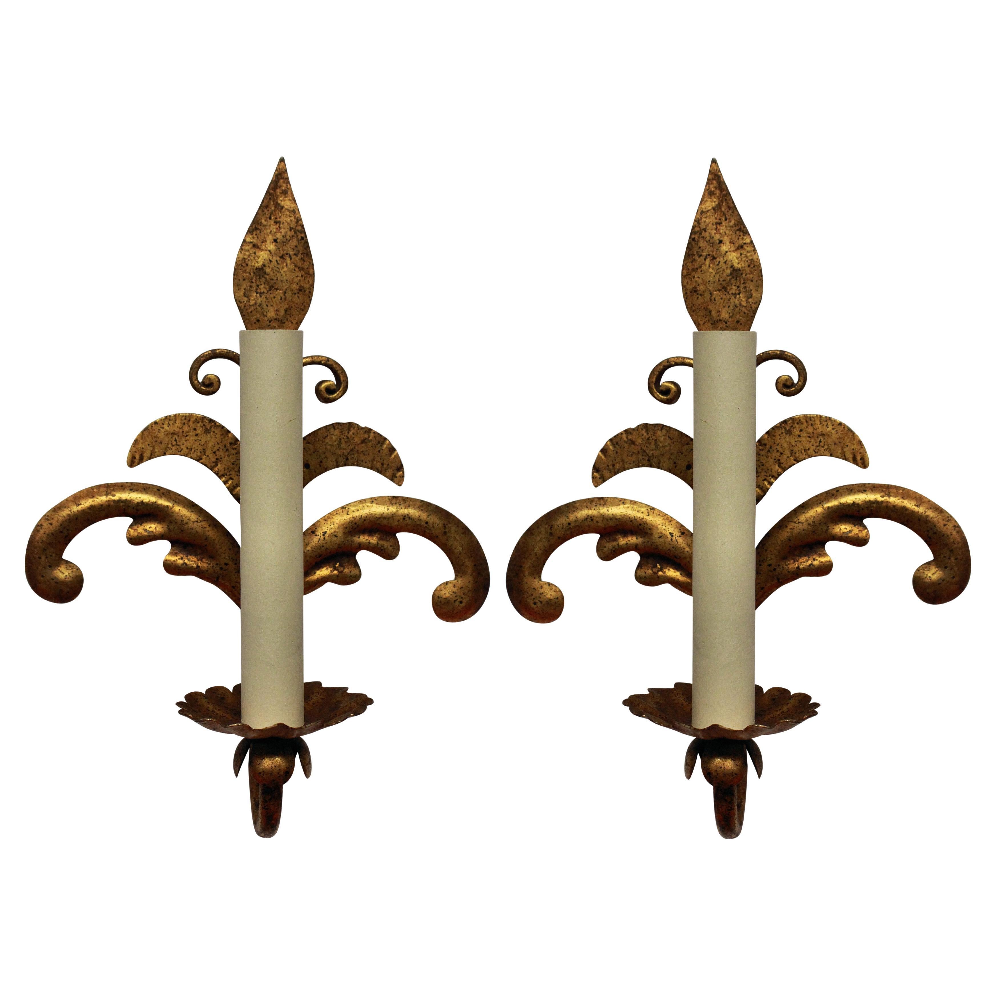 Pair of French Gilt Metal Sconces For Sale