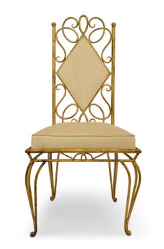 Coppia di sedie a rotelle in metallo dorato francese