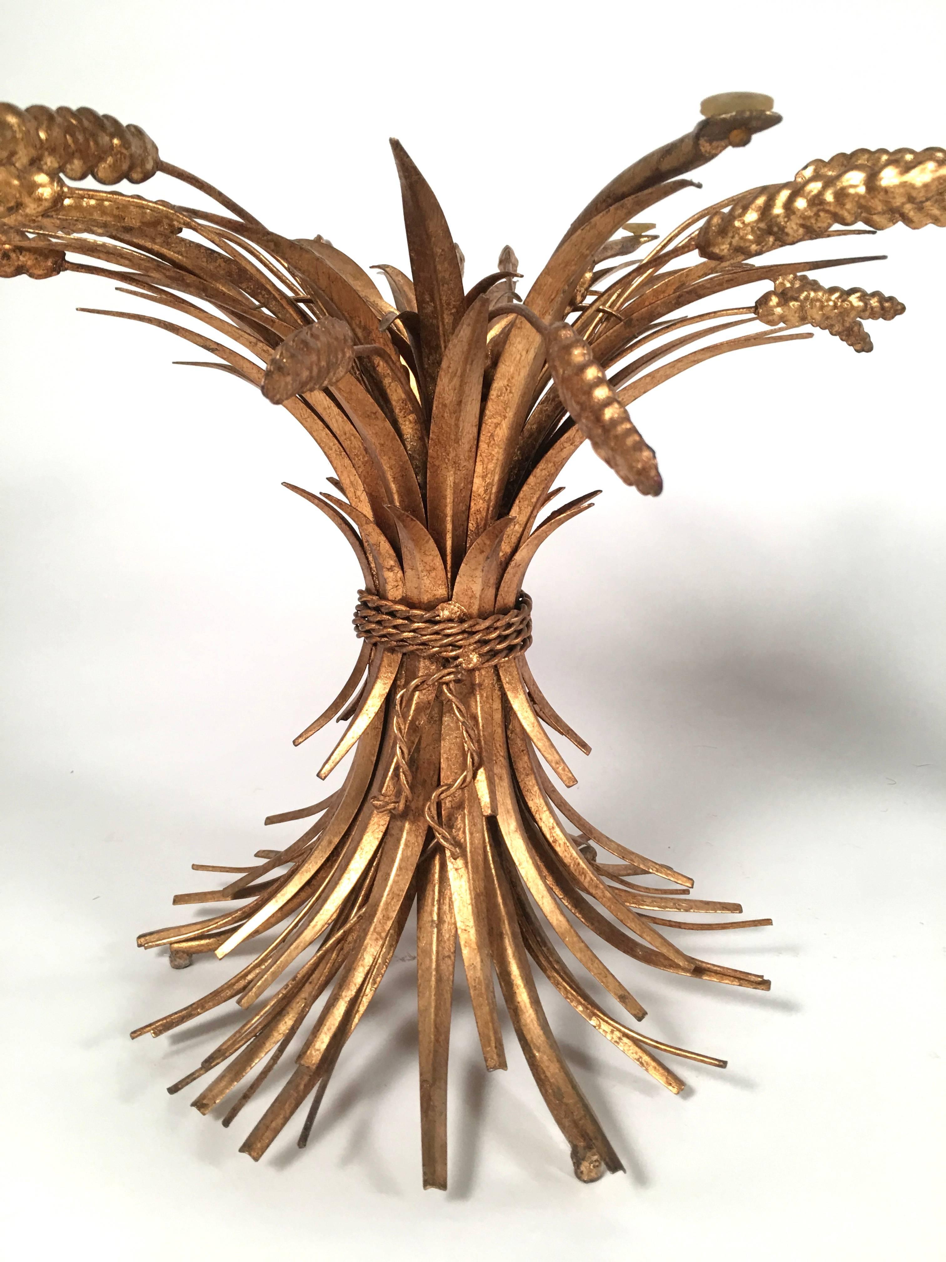 Mid-Century Modern Pair of French Gilt Metal Sheaf of Wheat Occasional Tables