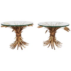 Pair of French Gilt Metal Sheaf of Wheat Occasional Tables