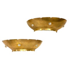 Pair of French Gilt Sconces with Crystals
