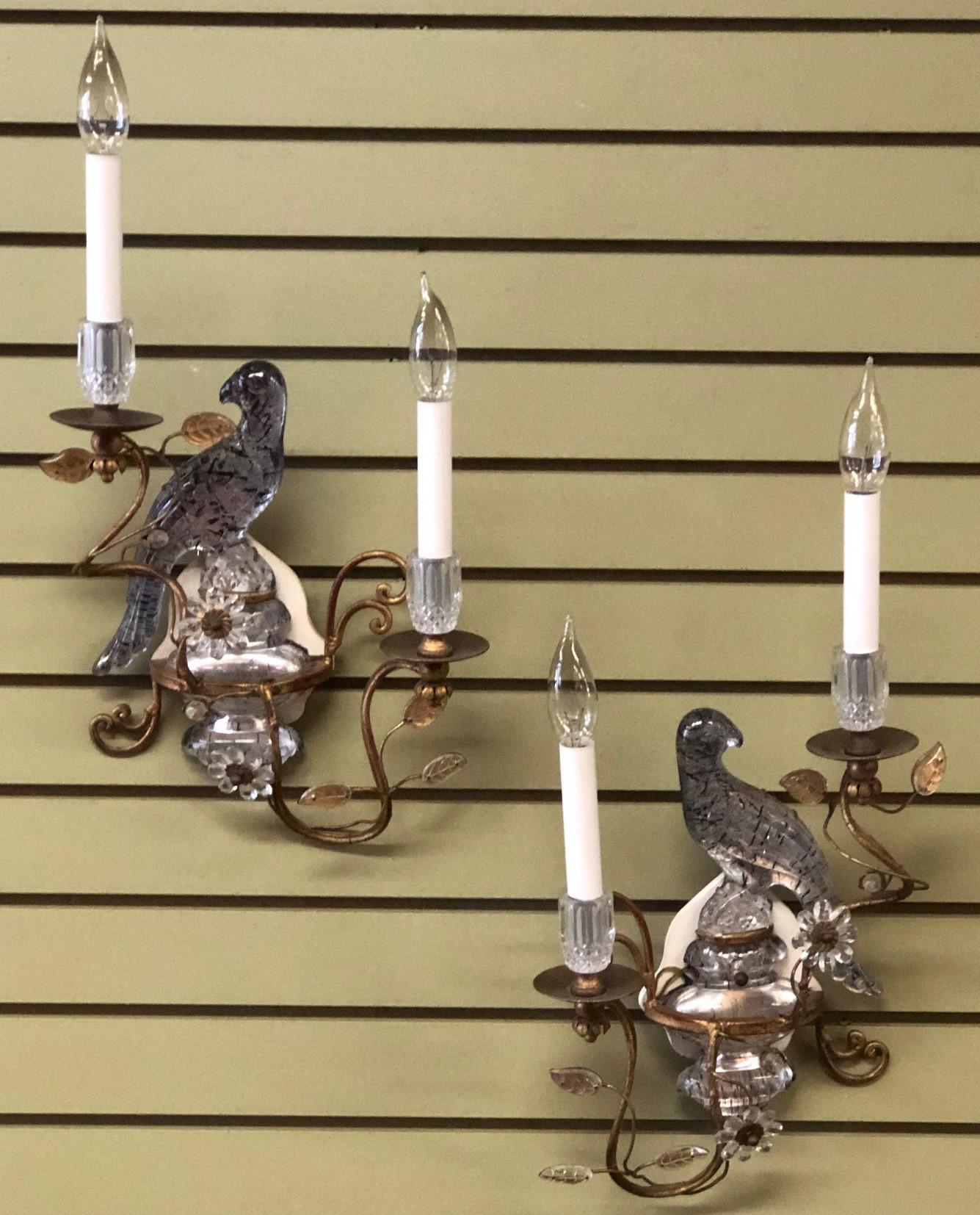 Pair of French Gilt Sconces with Parrots in the Manner of Maison Bagues 8