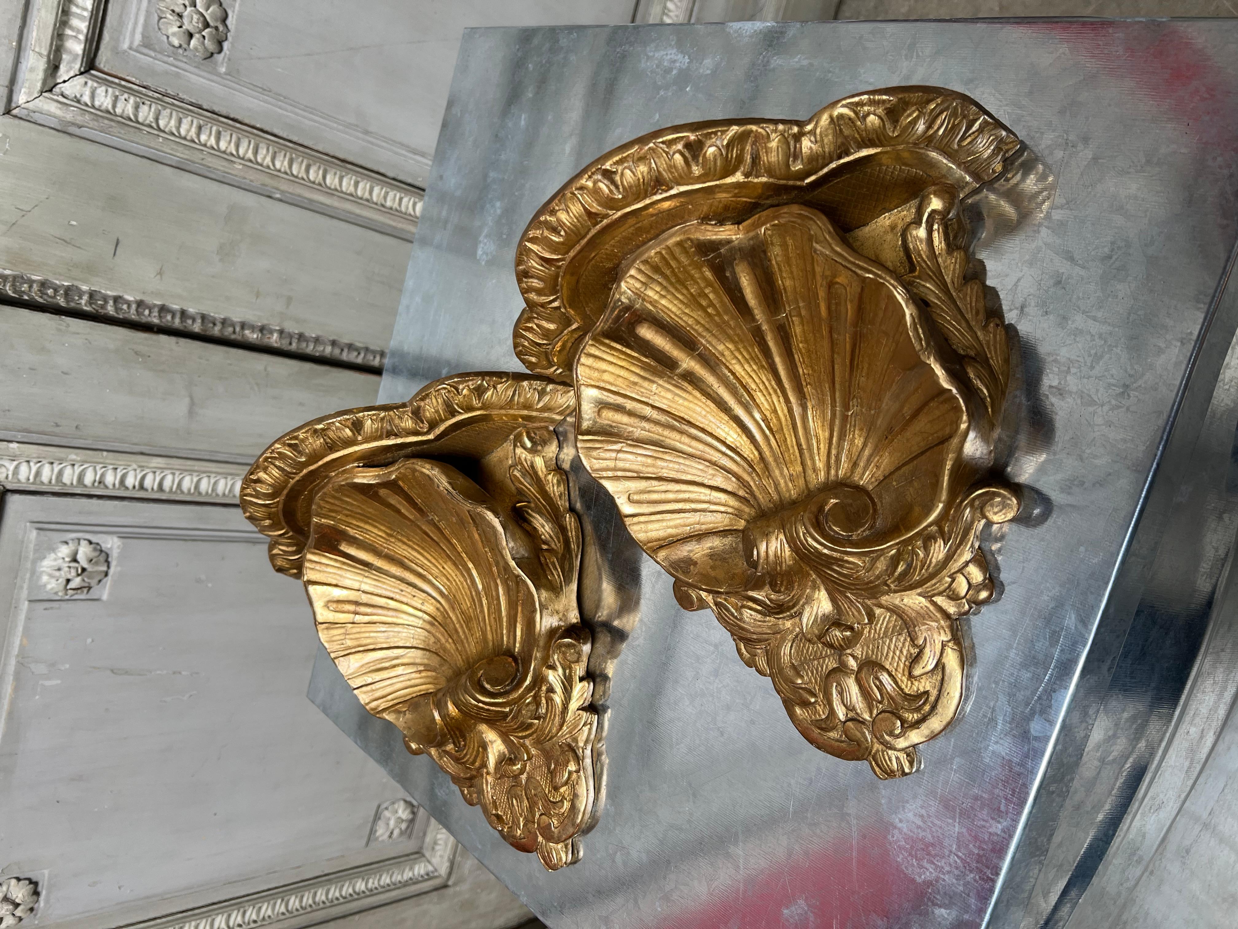 Rococo Pair of French Gilt Wall Brackets For Sale