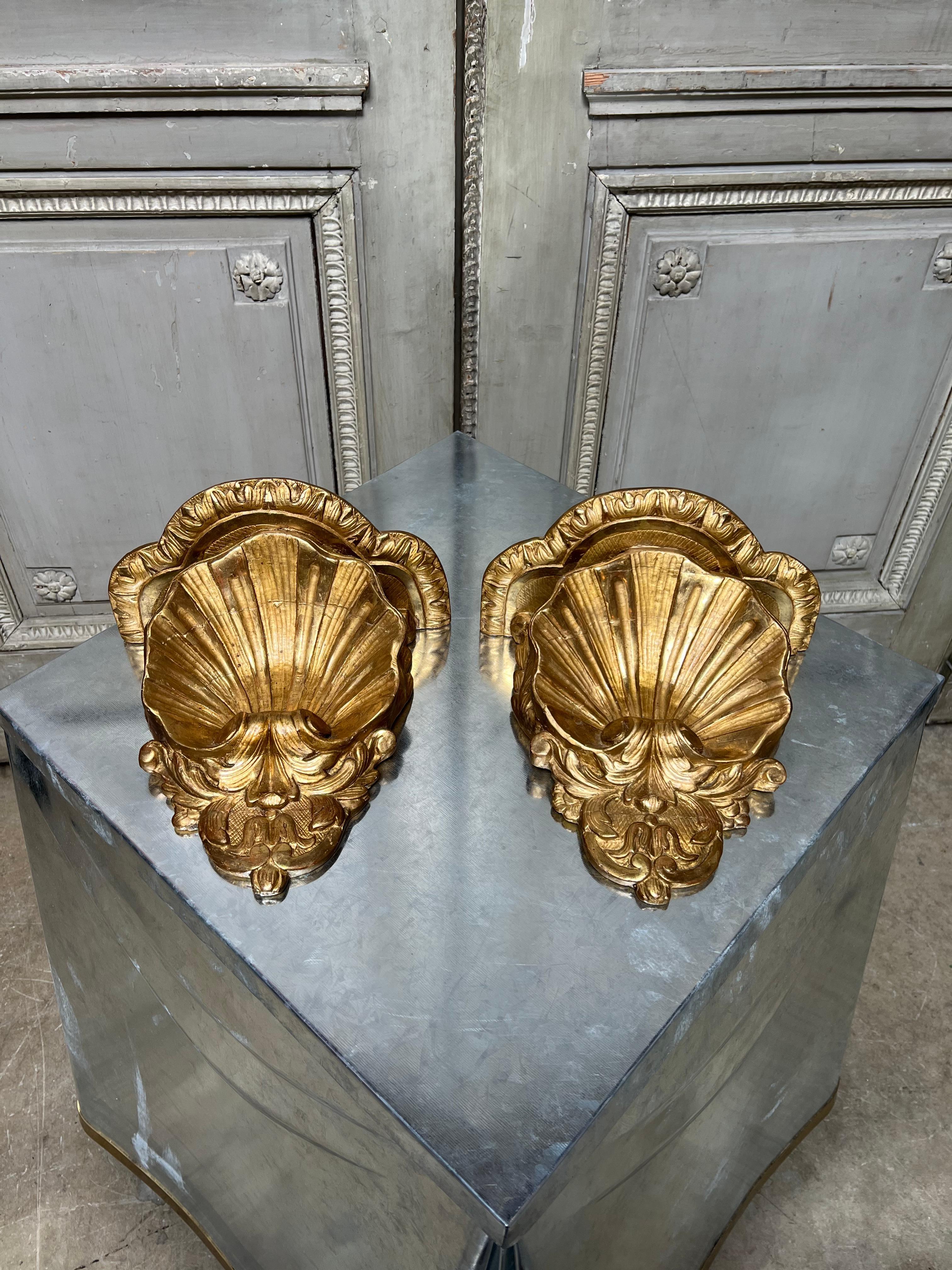 Carved Pair of French Gilt Wall Brackets For Sale