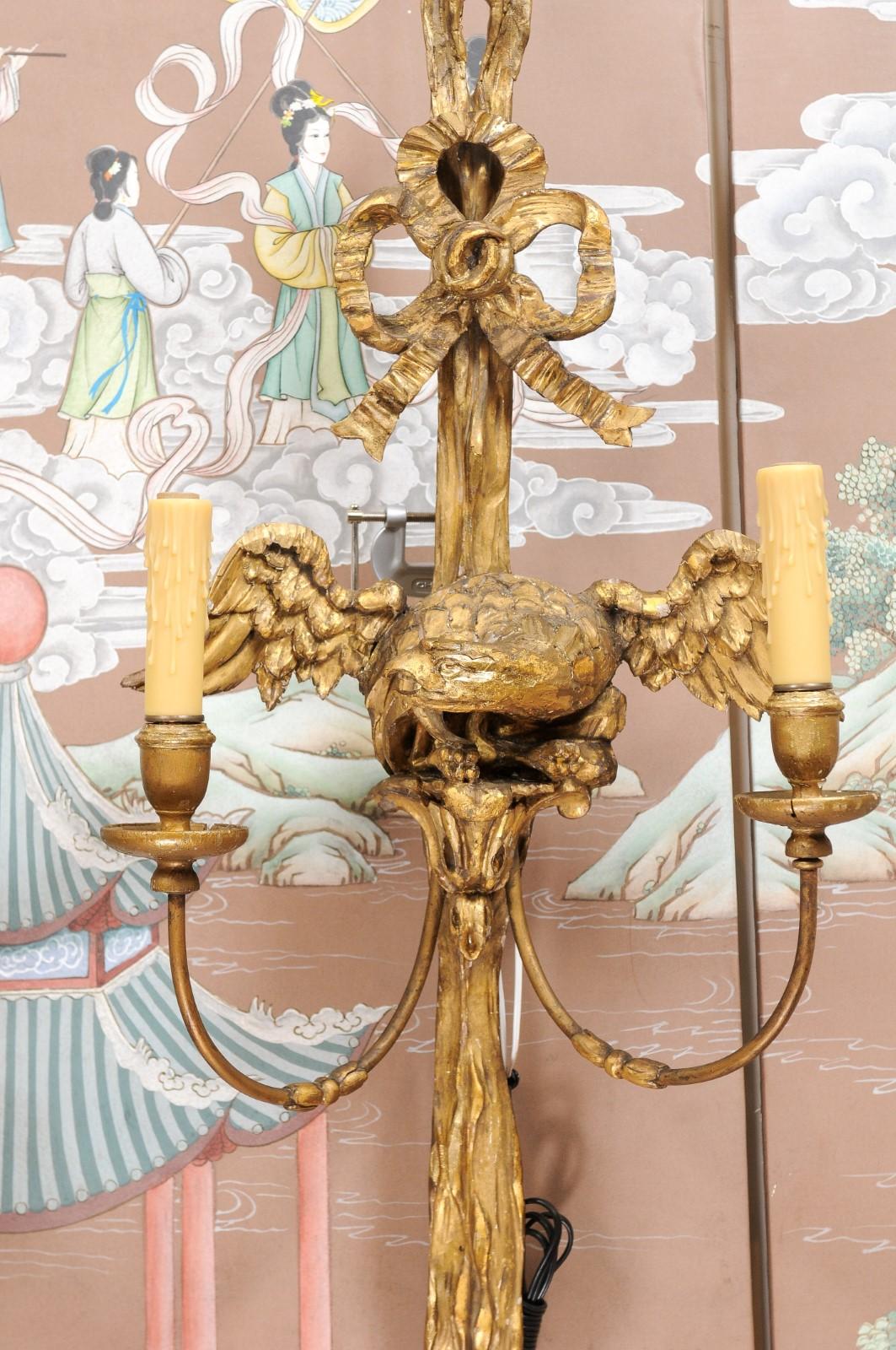 Pair of French Giltwood Eagle 2-Light Sconces, circa 1890 For Sale 2
