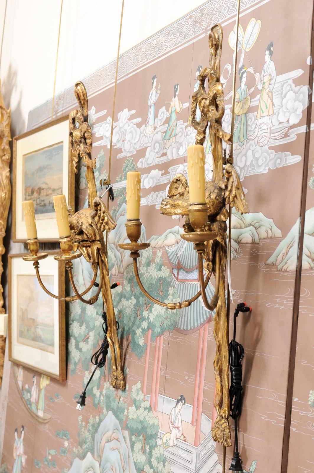 Pair of French Giltwood Eagle 2-Light Sconces, circa 1890 For Sale 5