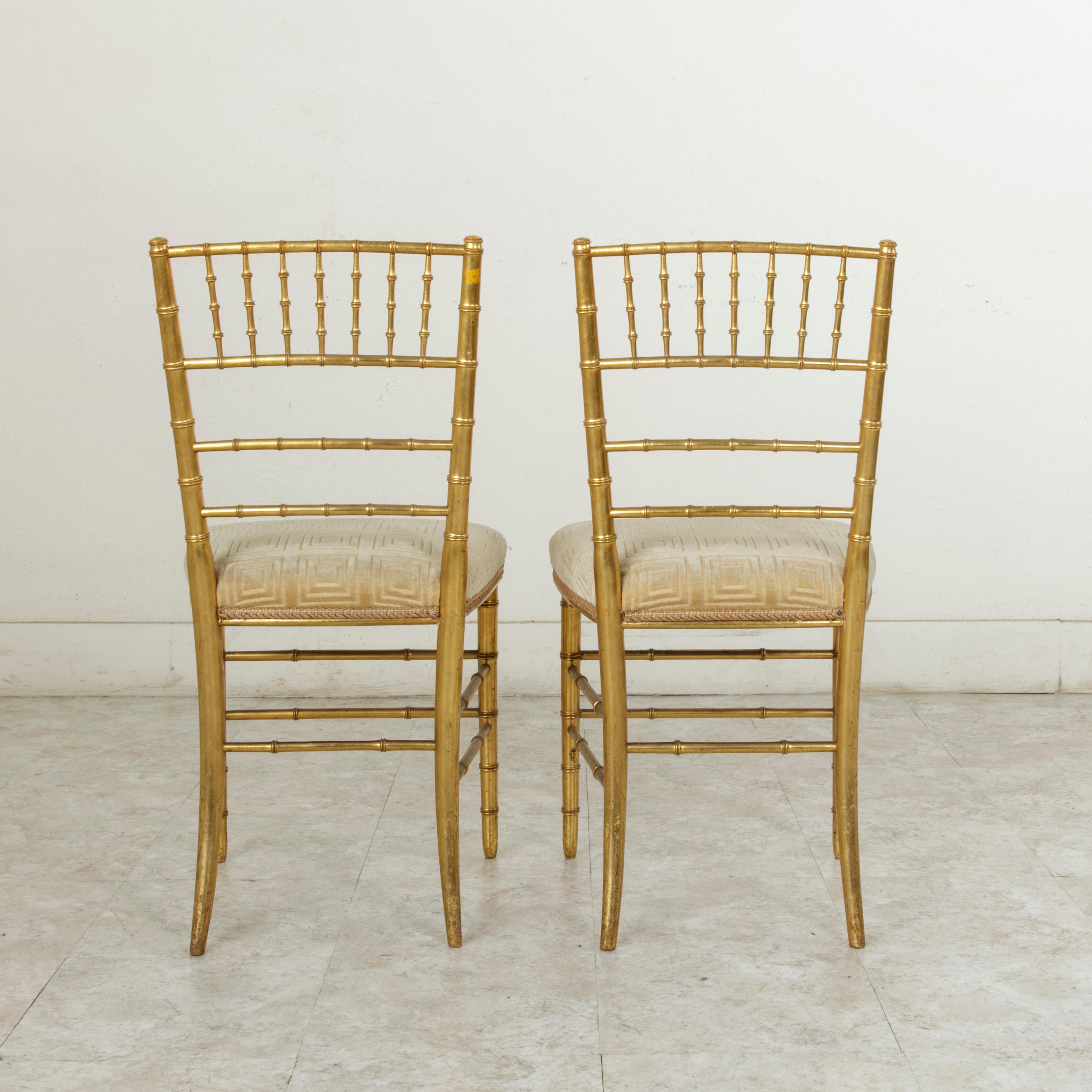 Pair of French Giltwood Faux Bamboo Opera Chairs, Side Chairs, circa 1900 In Good Condition In Fayetteville, AR