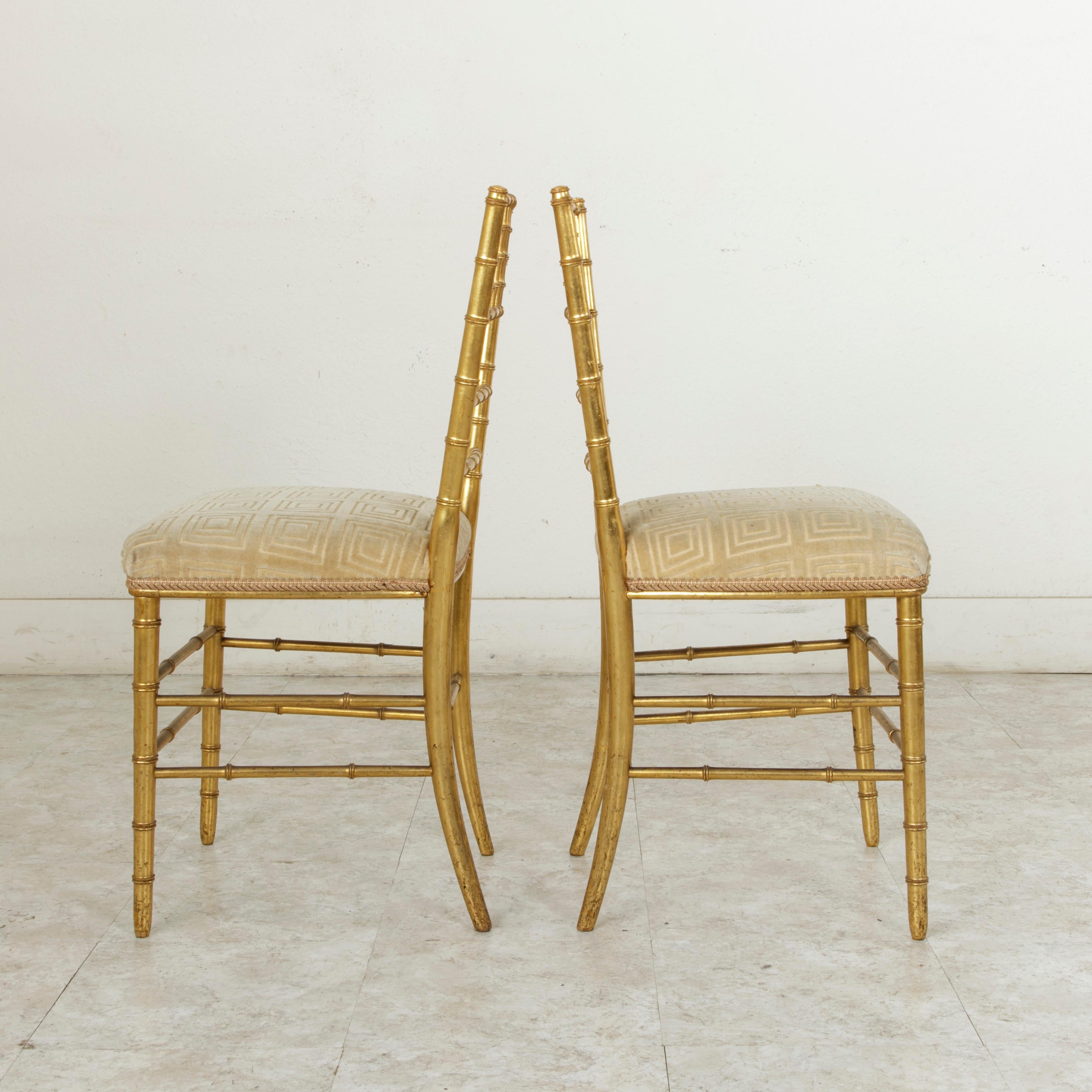 Early 20th Century Pair of French Giltwood Faux Bamboo Opera Chairs, Side Chairs, circa 1900