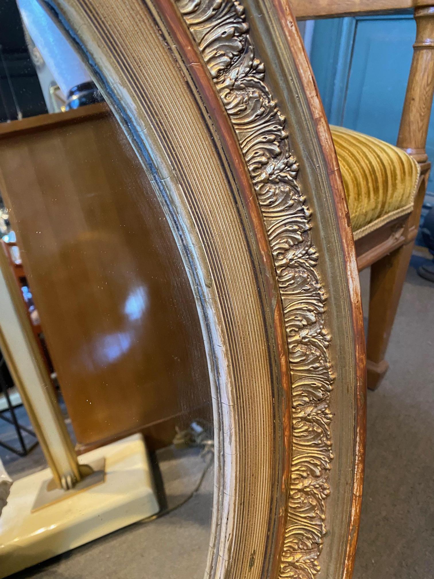 Pair of French Giltwood Napoleon III Oval Mirrors 3