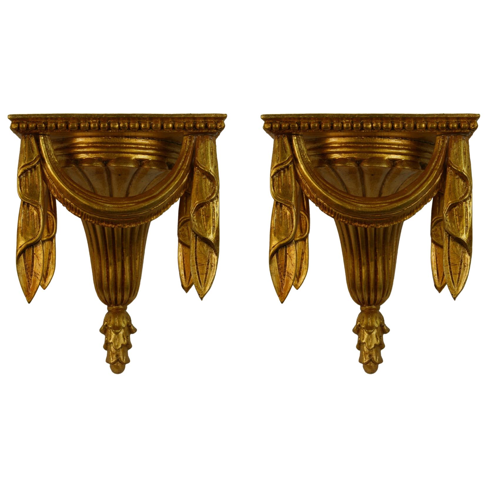 Pair of French Giltwood Neoclassical Style Wall Shelves/ Brackets