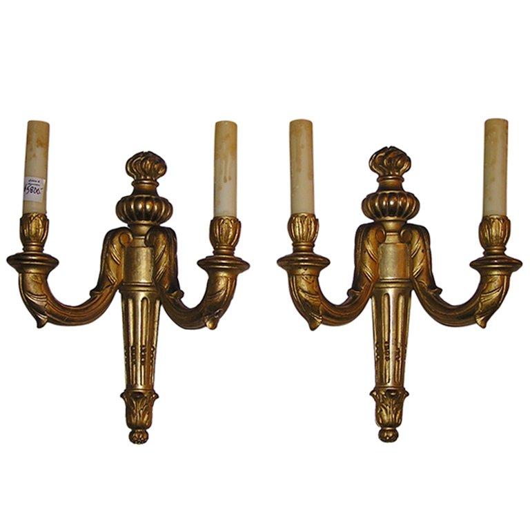 Pair of French Gilt Wood Sconces For Sale