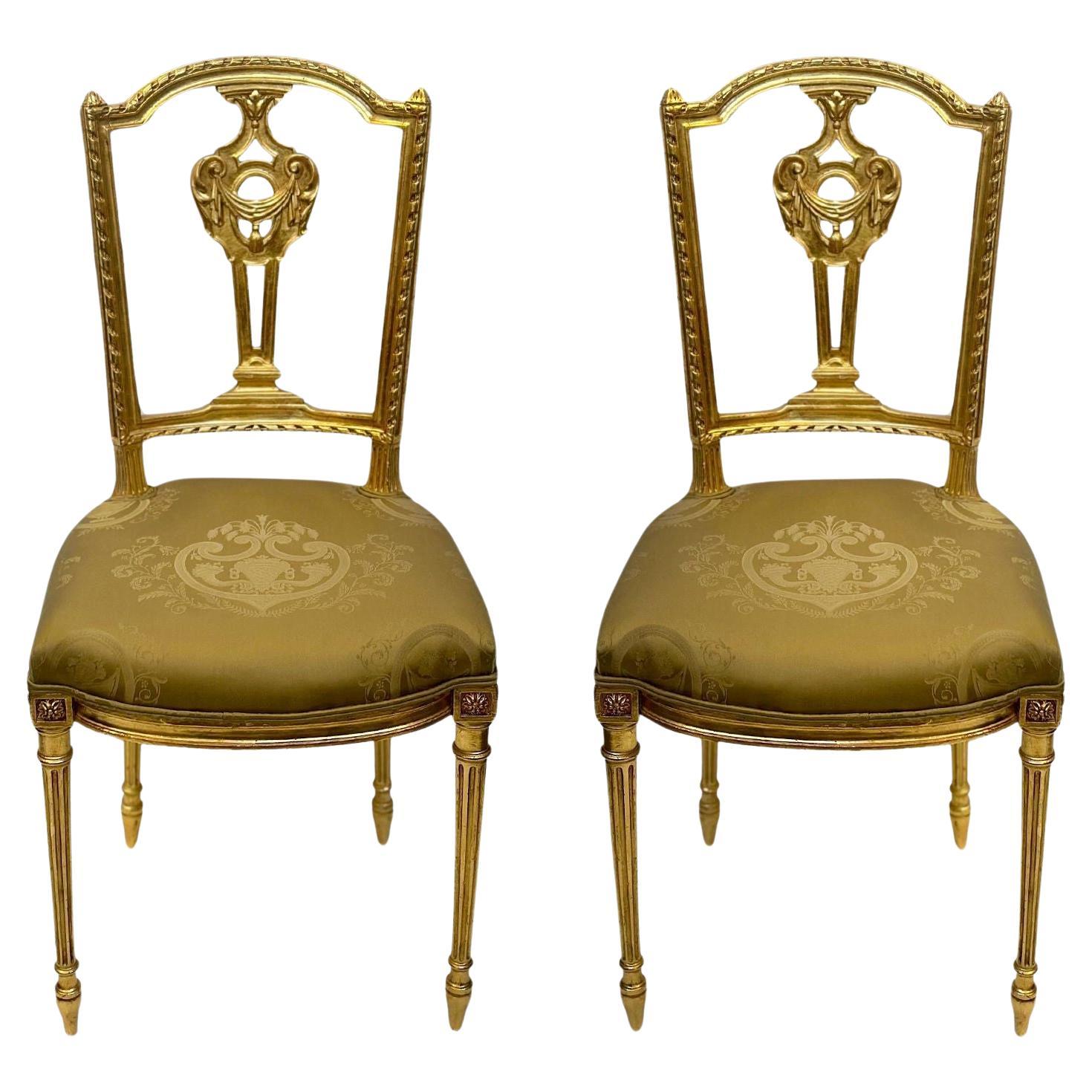 Pair of French Giltwood Accent Chairs, c. 1910's For Sale