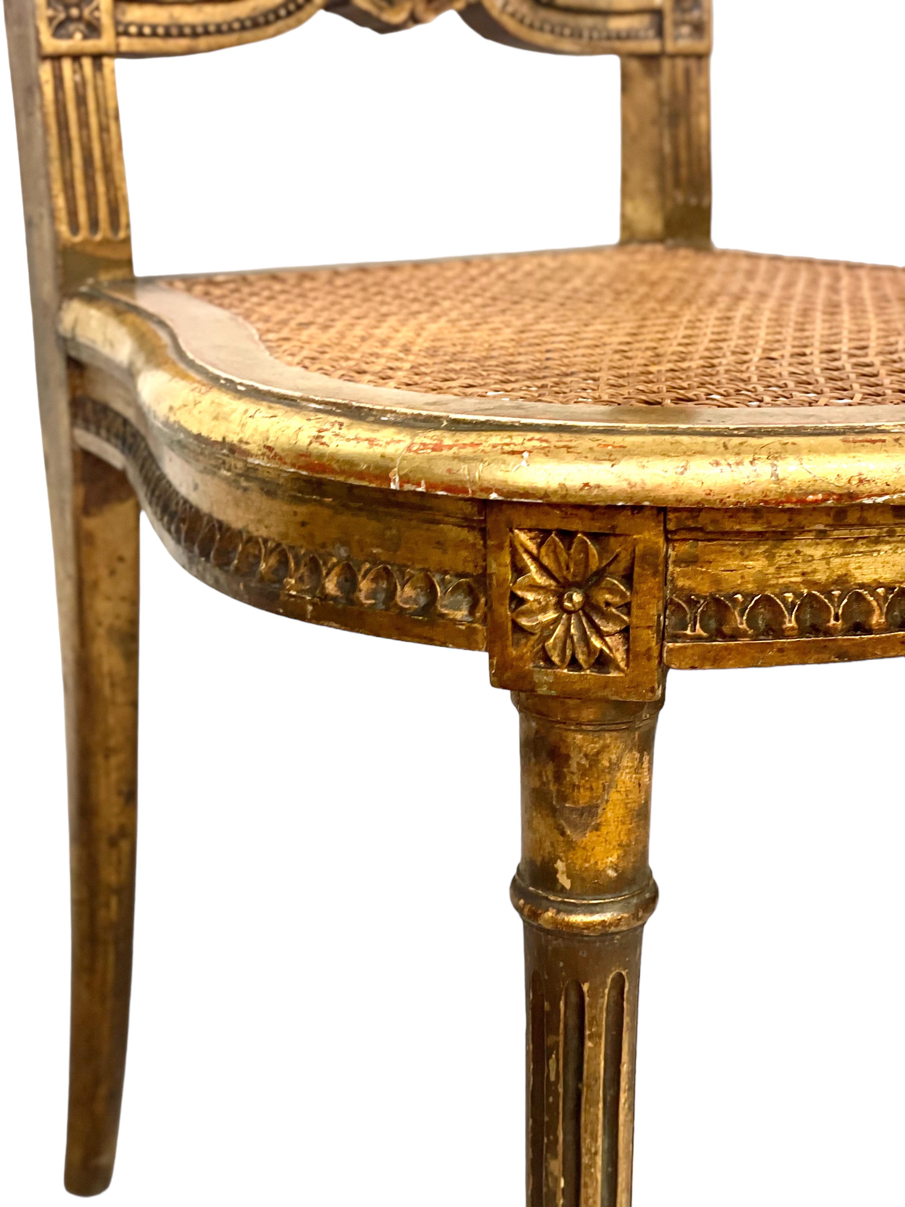 Pair of French Giltwood and Cane Lyre Back Chairs, Second Empire Period For Sale at 1stDibs