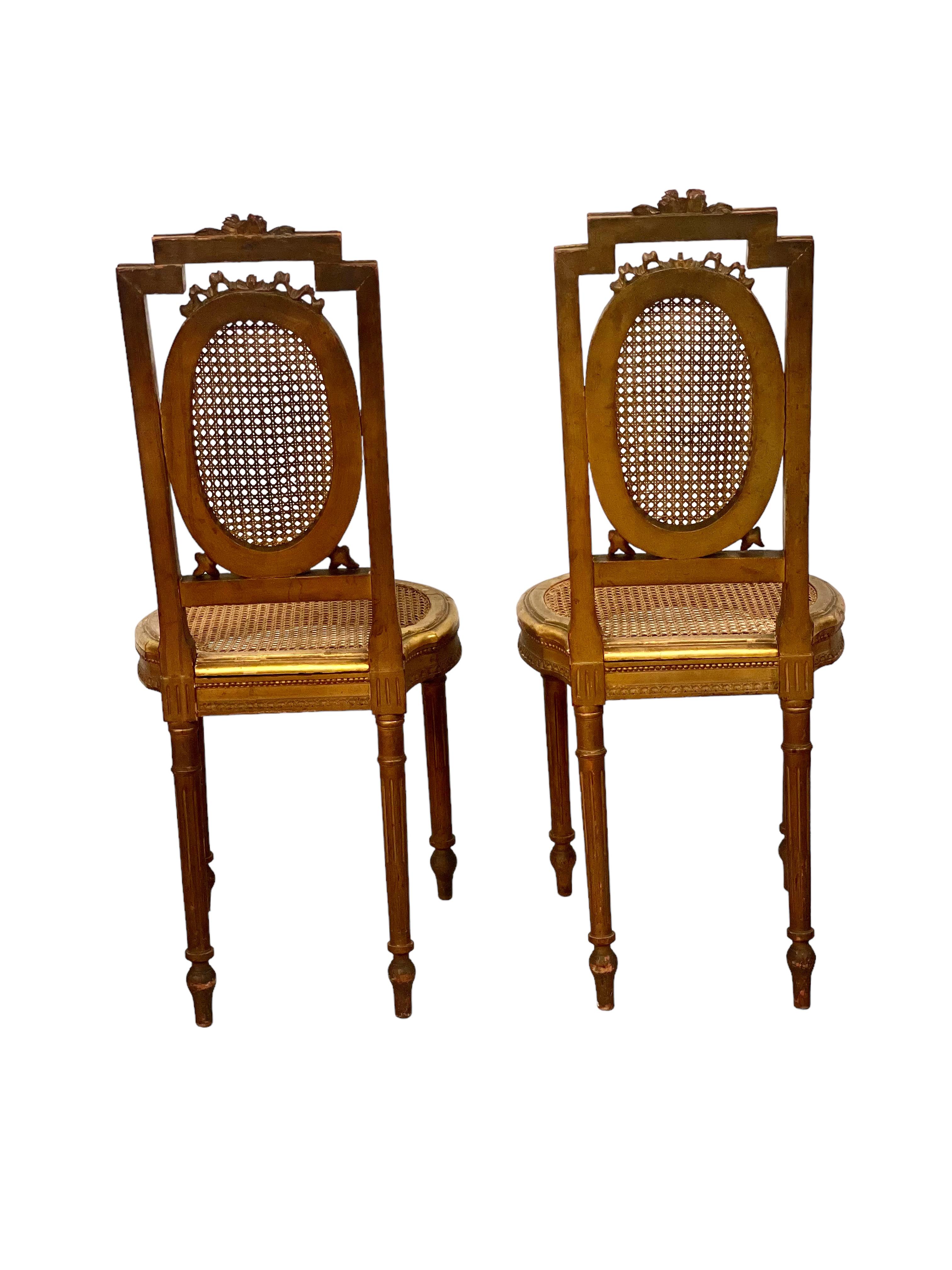 Pair of French Giltwood and Cane Side Chairs, 19th Century For Sale at ...