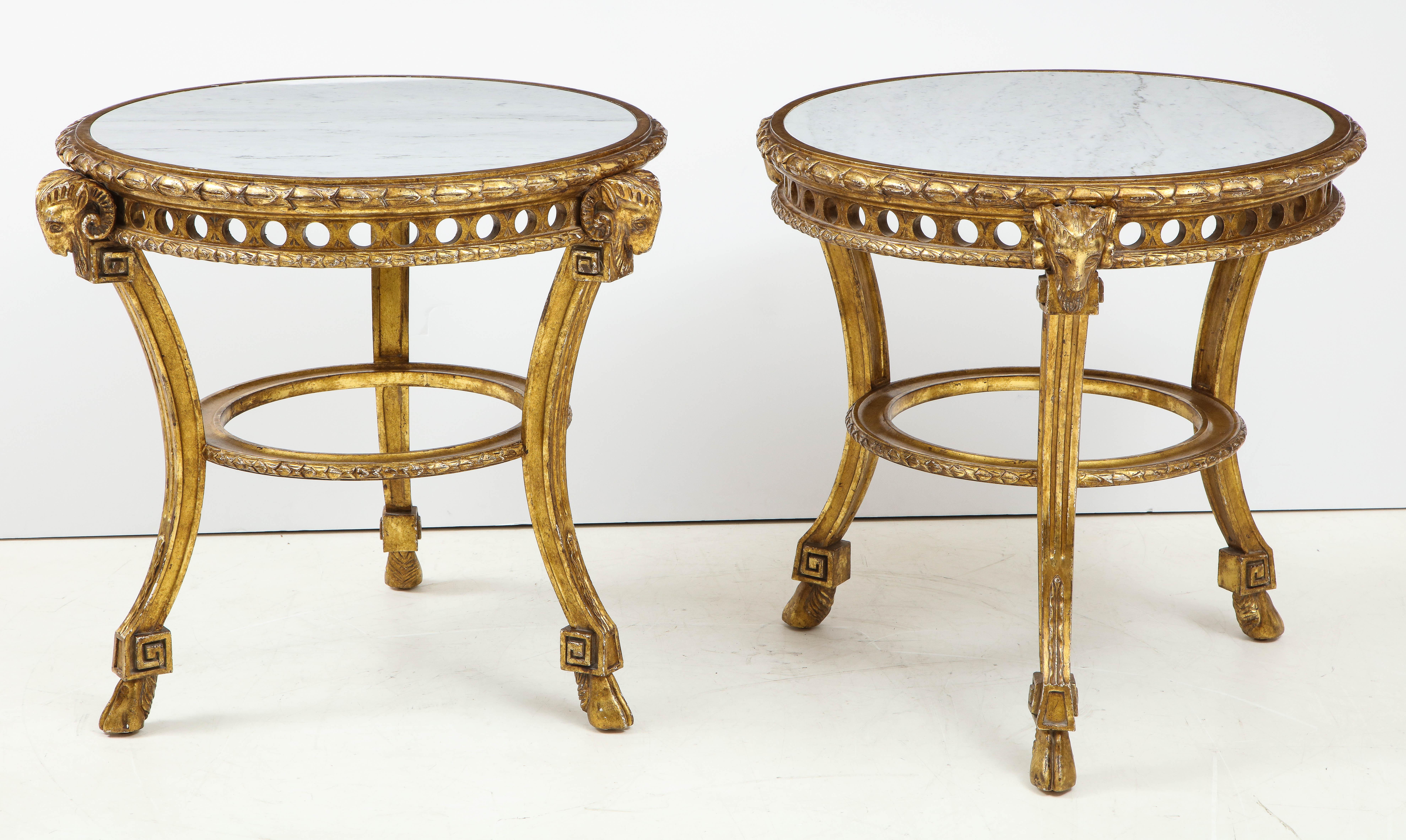 Neoclassical Pair of French Giltwood and Marble Guéridons
