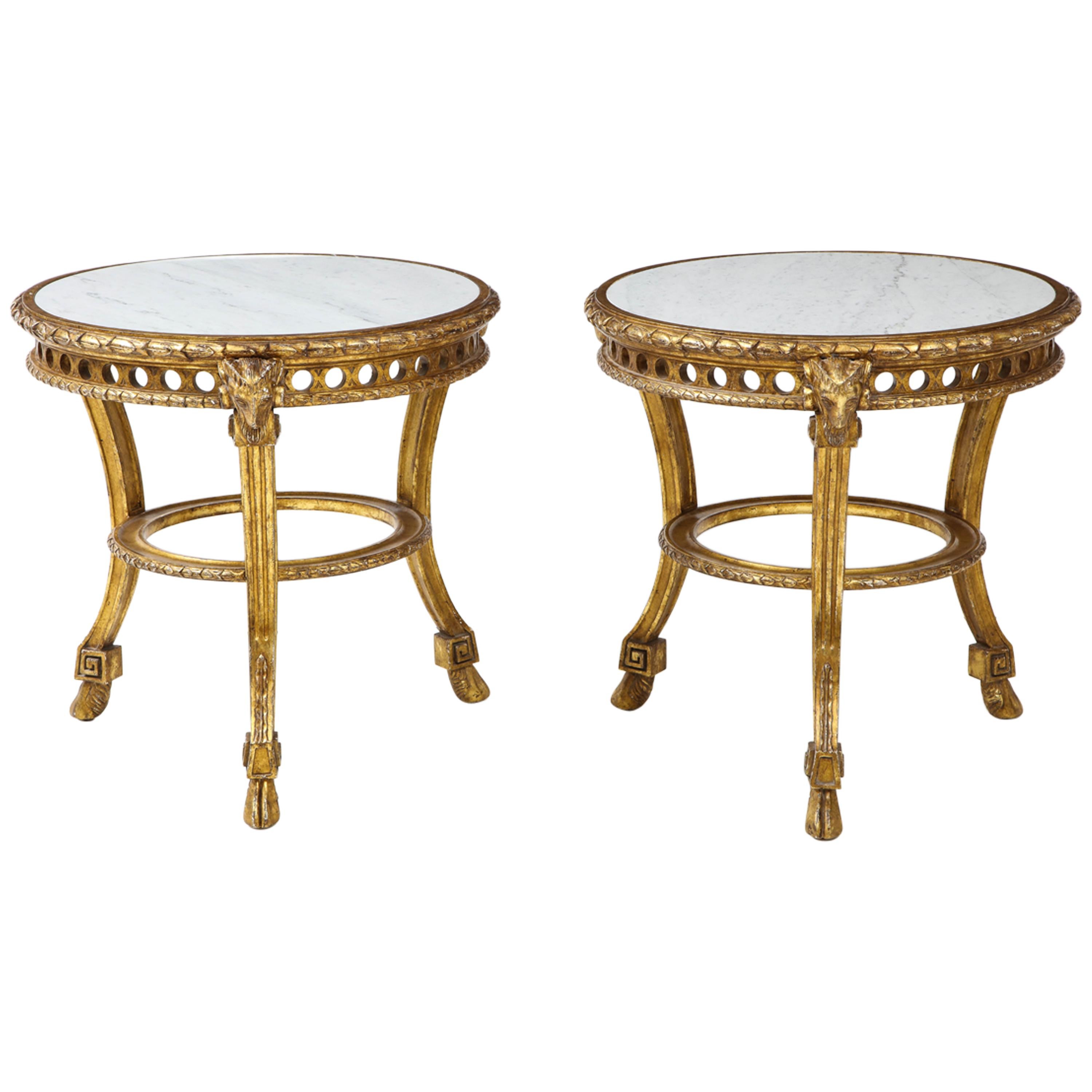Pair of French Giltwood and Marble Guéridons