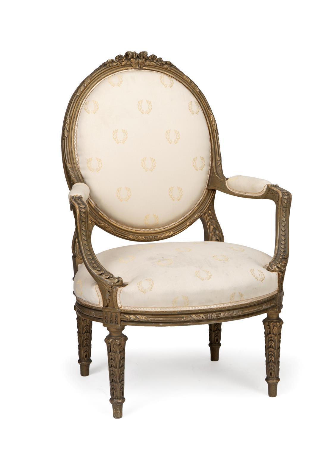 Hand-Carved Pair of French Giltwood Armchairs, 19th Century