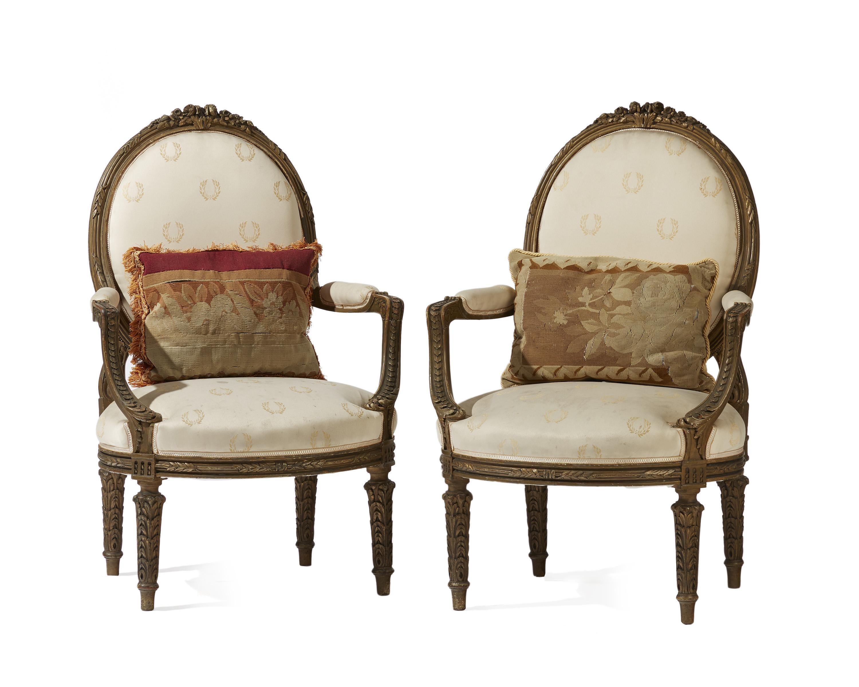 Upholstery Pair of French Giltwood Armchairs, 19th Century