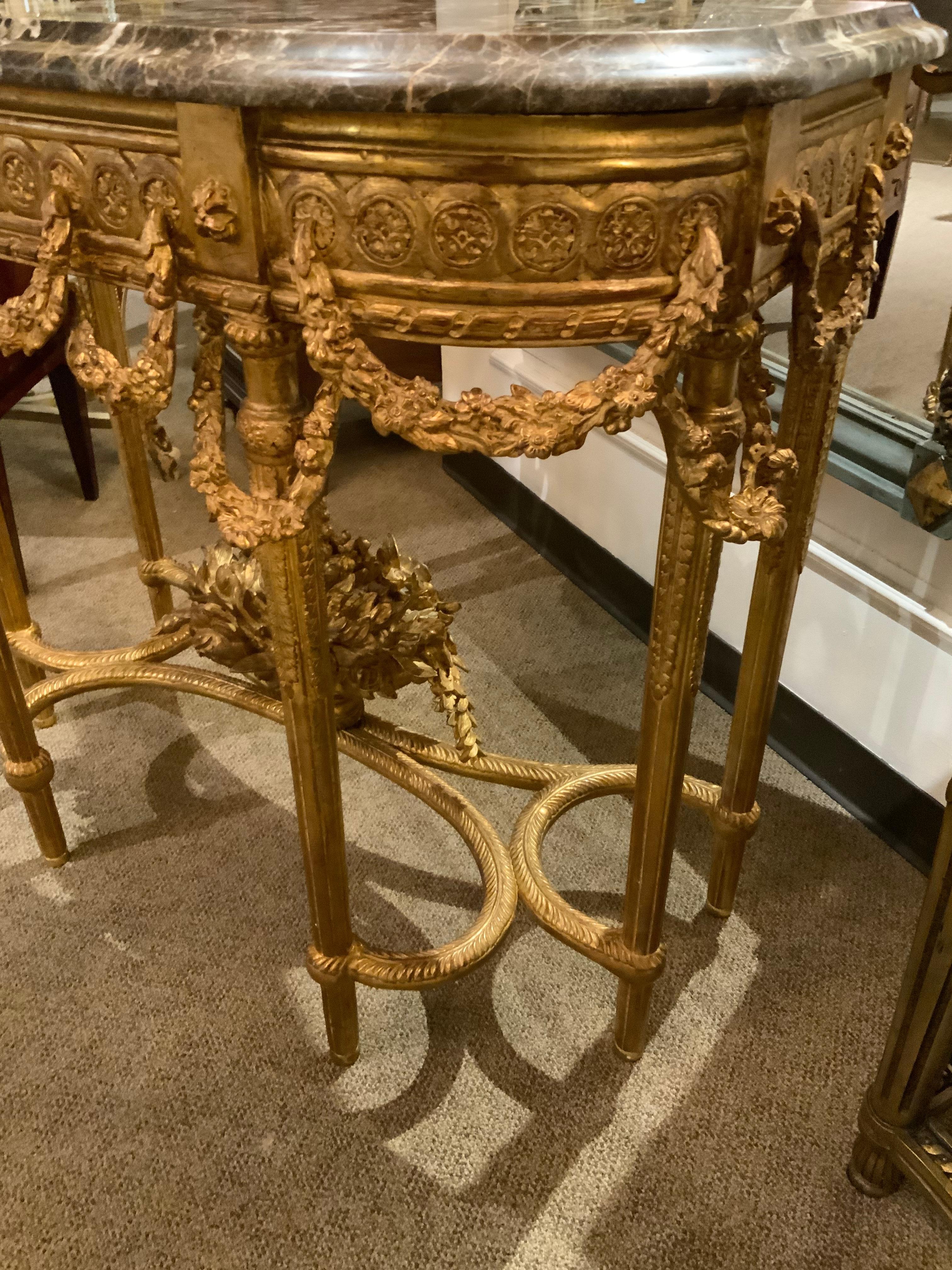 Louis XVI Pair of French Giltwood Consoles with Marble Tops For Sale