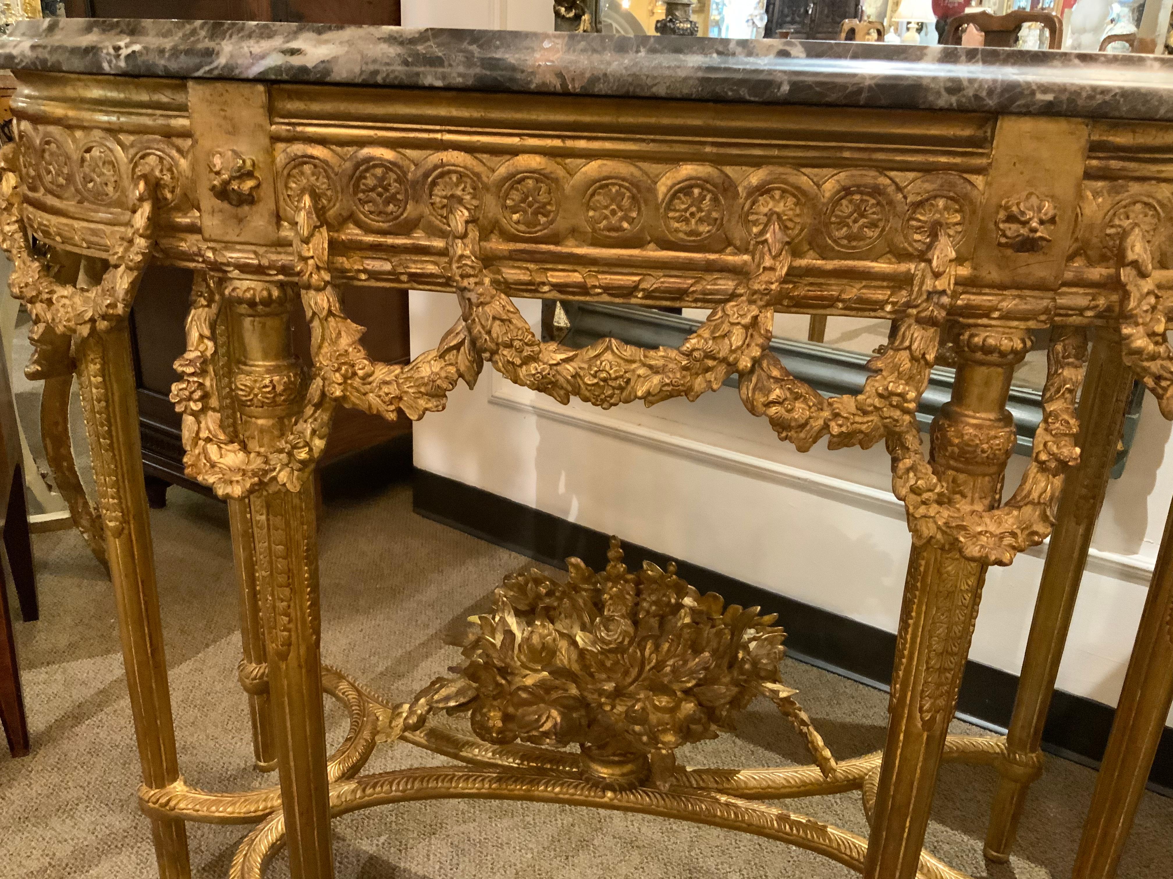 Pair of French Giltwood Consoles with Marble Tops 3