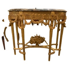 Pair of French Giltwood Consoles with Marble Tops