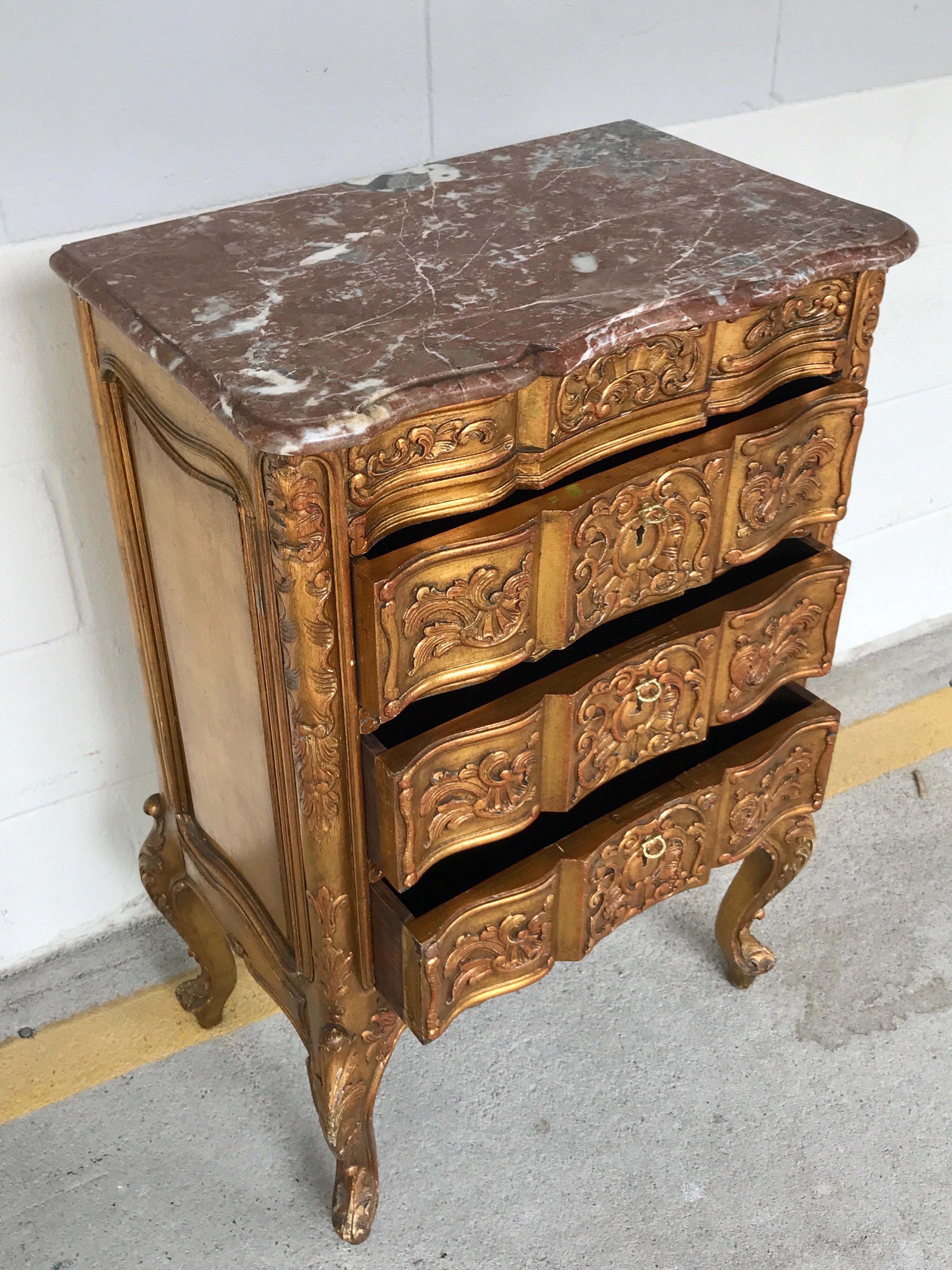 Pair of French Giltwood Diminutive Marble-Top Commodes For Sale 2