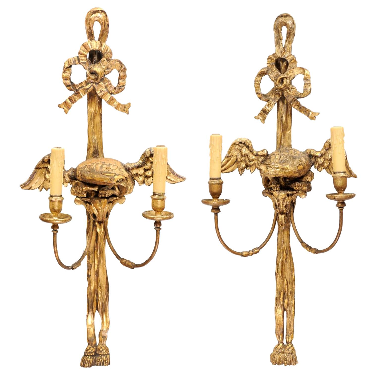 Pair of French Giltwood Eagle 2-Light Sconces, circa 1890 For Sale