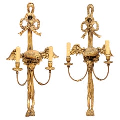 Antique Pair of French Giltwood Eagle 2-Light Sconces, circa 1890