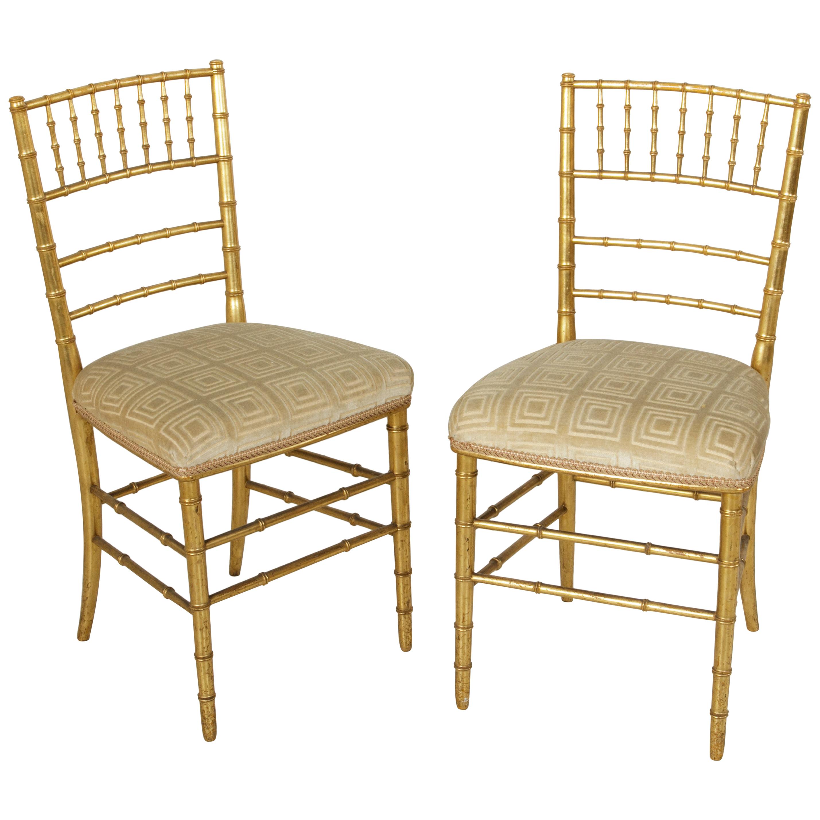Pair of French Giltwood Faux Bamboo Opera Chairs, Side Chairs, circa 1900