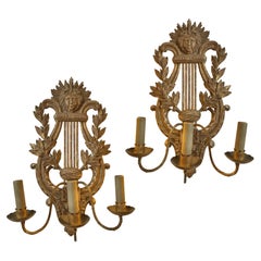 Antique Pair Of French Giltwood Lire Back Wall Sconces