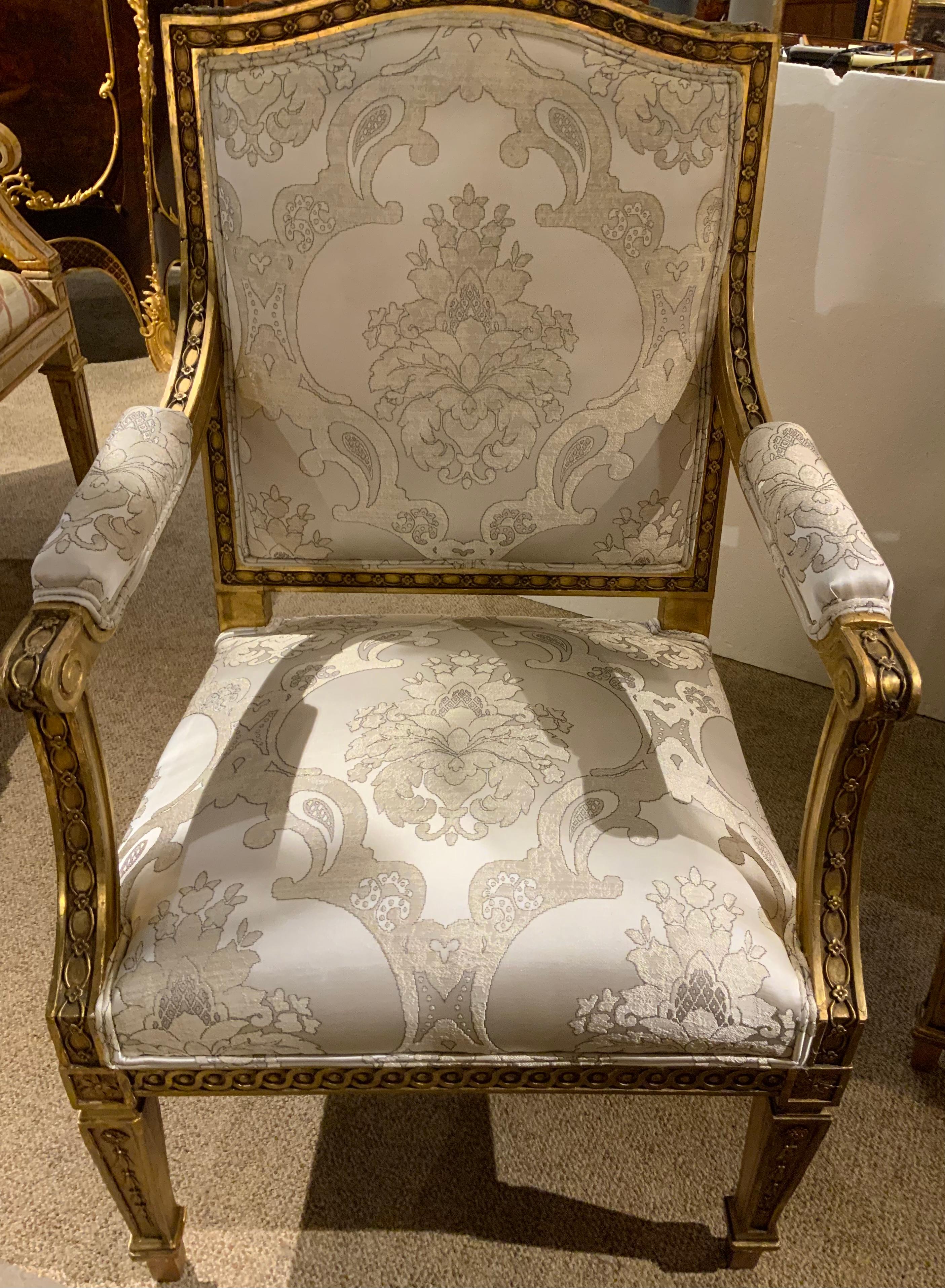 Pair of French Giltwood  Louis XVI-Style Arm Chairs /Fauteuils 19th Century In Good Condition For Sale In Houston, TX