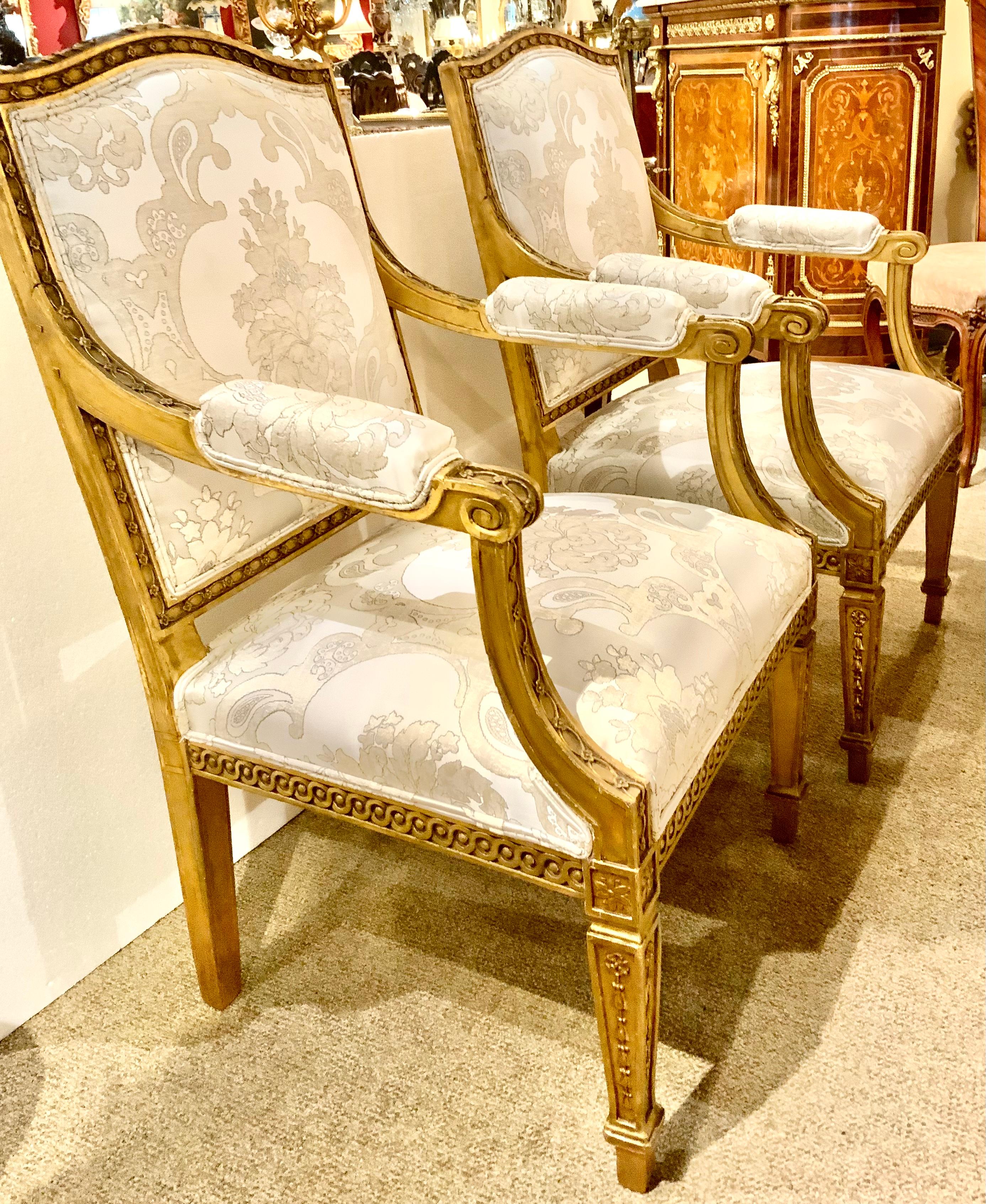 Pair of French Giltwood  Louis XVI-Style Arm Chairs /Fauteuils 19th Century For Sale 2