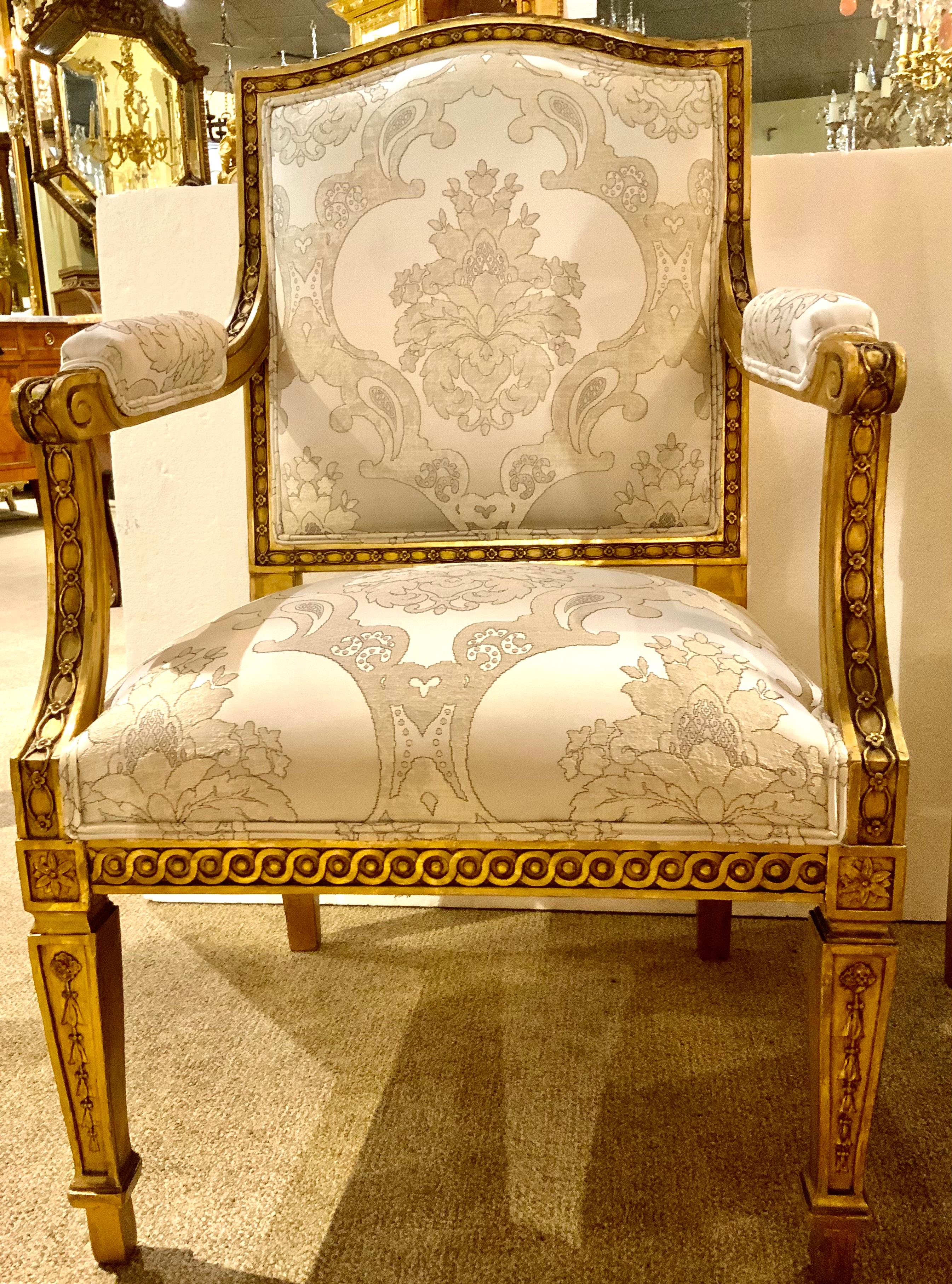 Pair of French Giltwood  Louis XVI-Style Arm Chairs /Fauteuils 19th Century For Sale 5