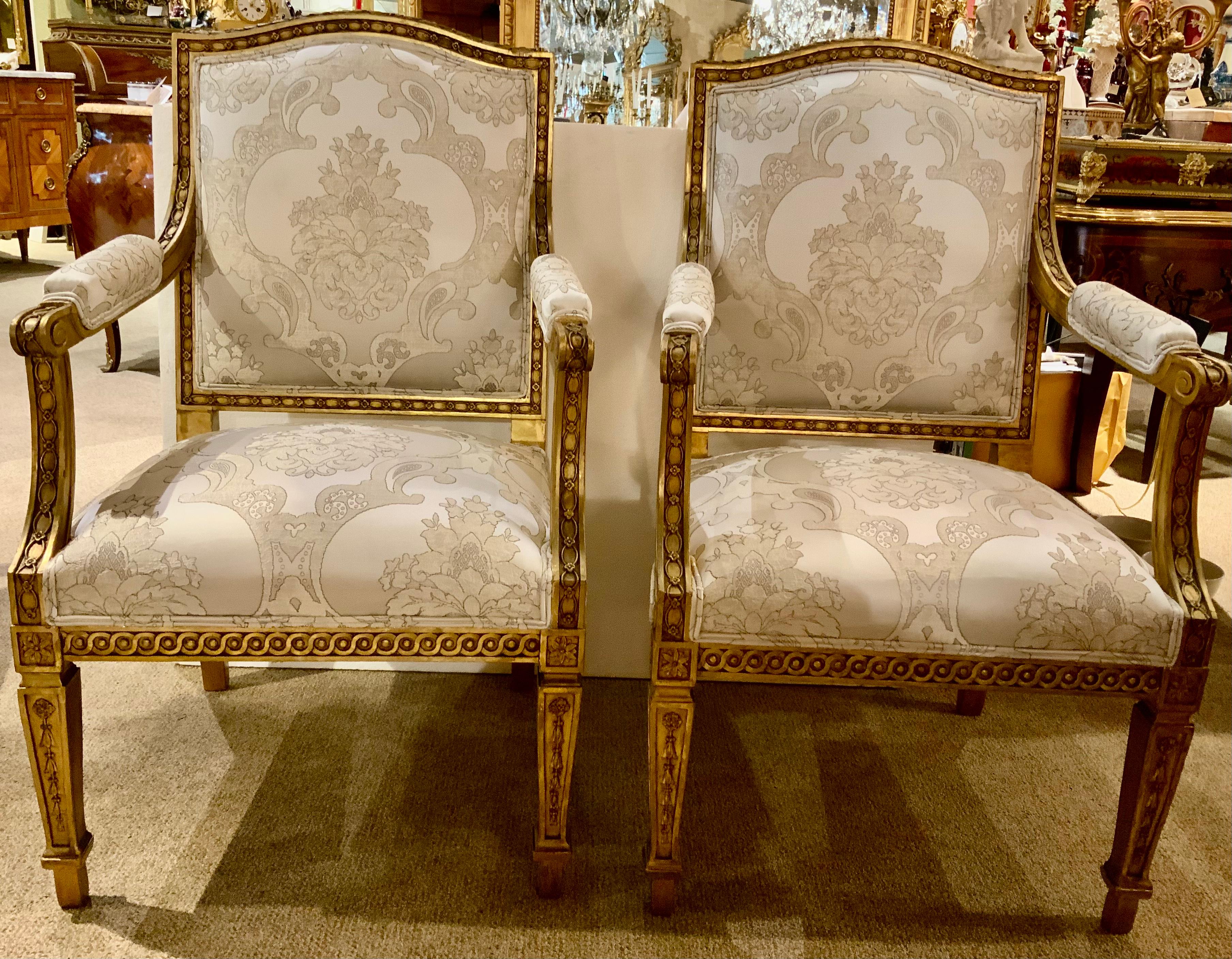 Pair of French Giltwood  Louis XVI-Style Arm Chairs /Fauteuils 19th Century For Sale 6