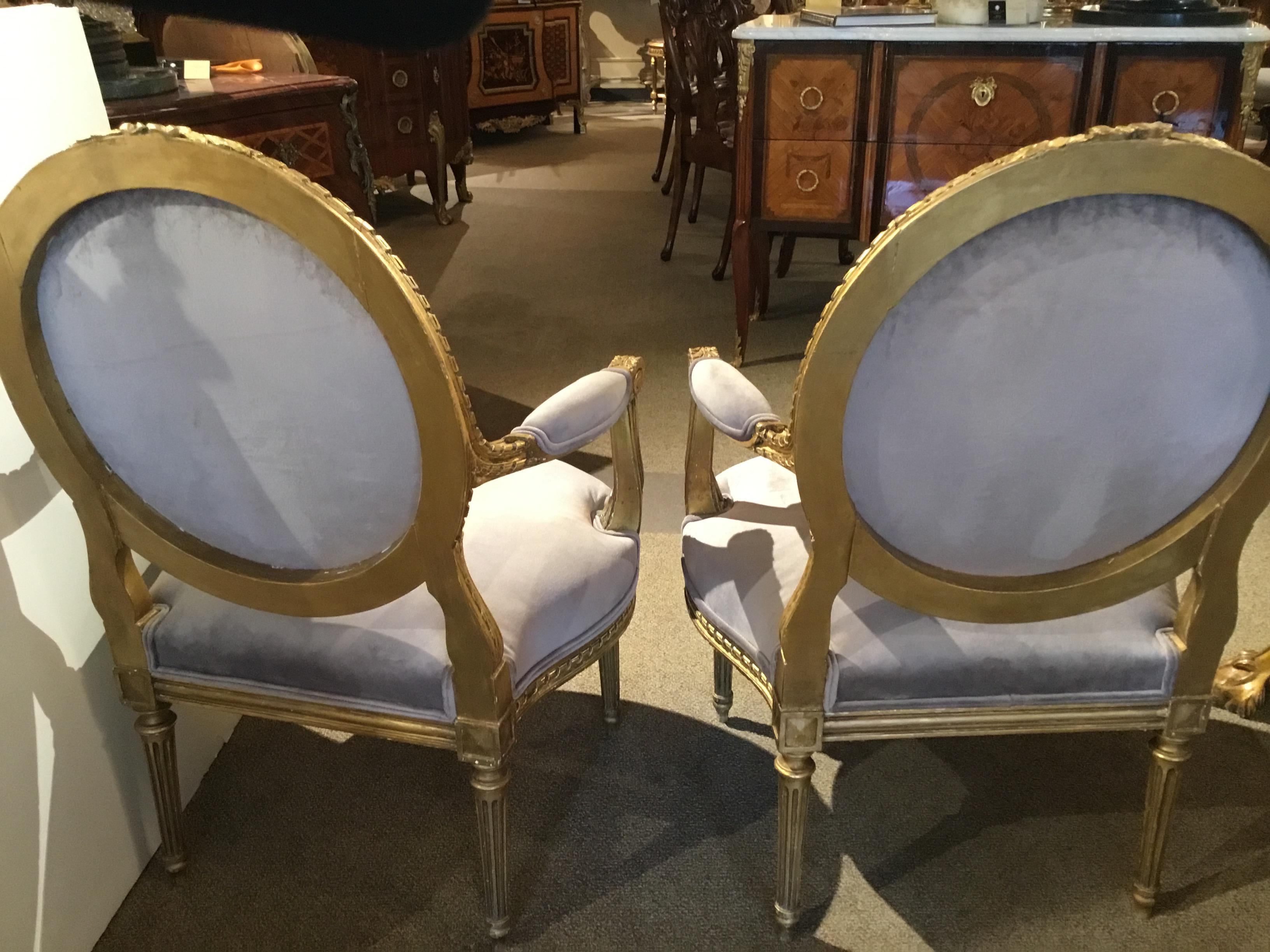 Pair of French Giltwood Louis XVI-Style Chairs with New Upholstery 6