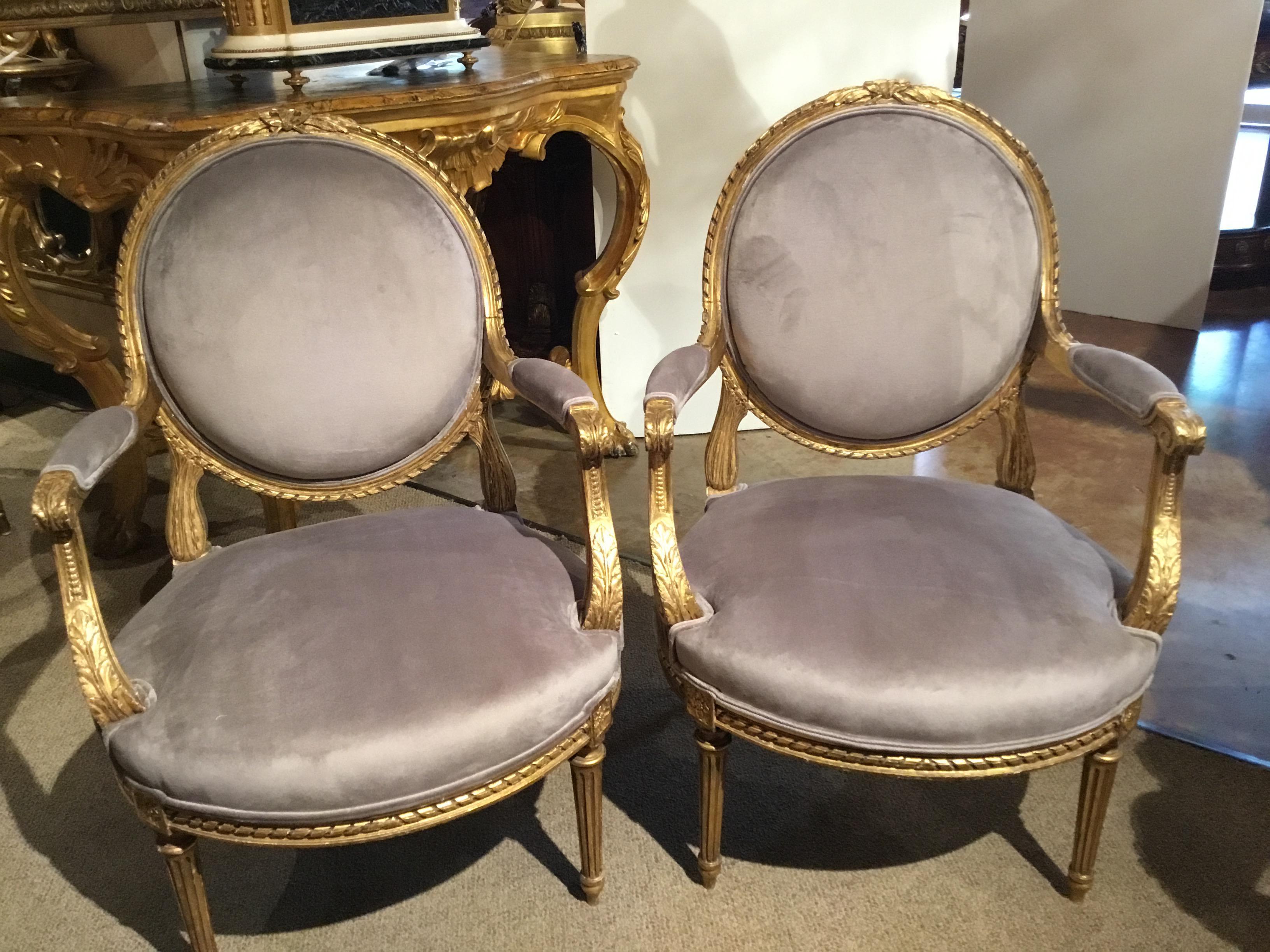 Pair of French Giltwood Louis XVI-Style Chairs with New Upholstery 9
