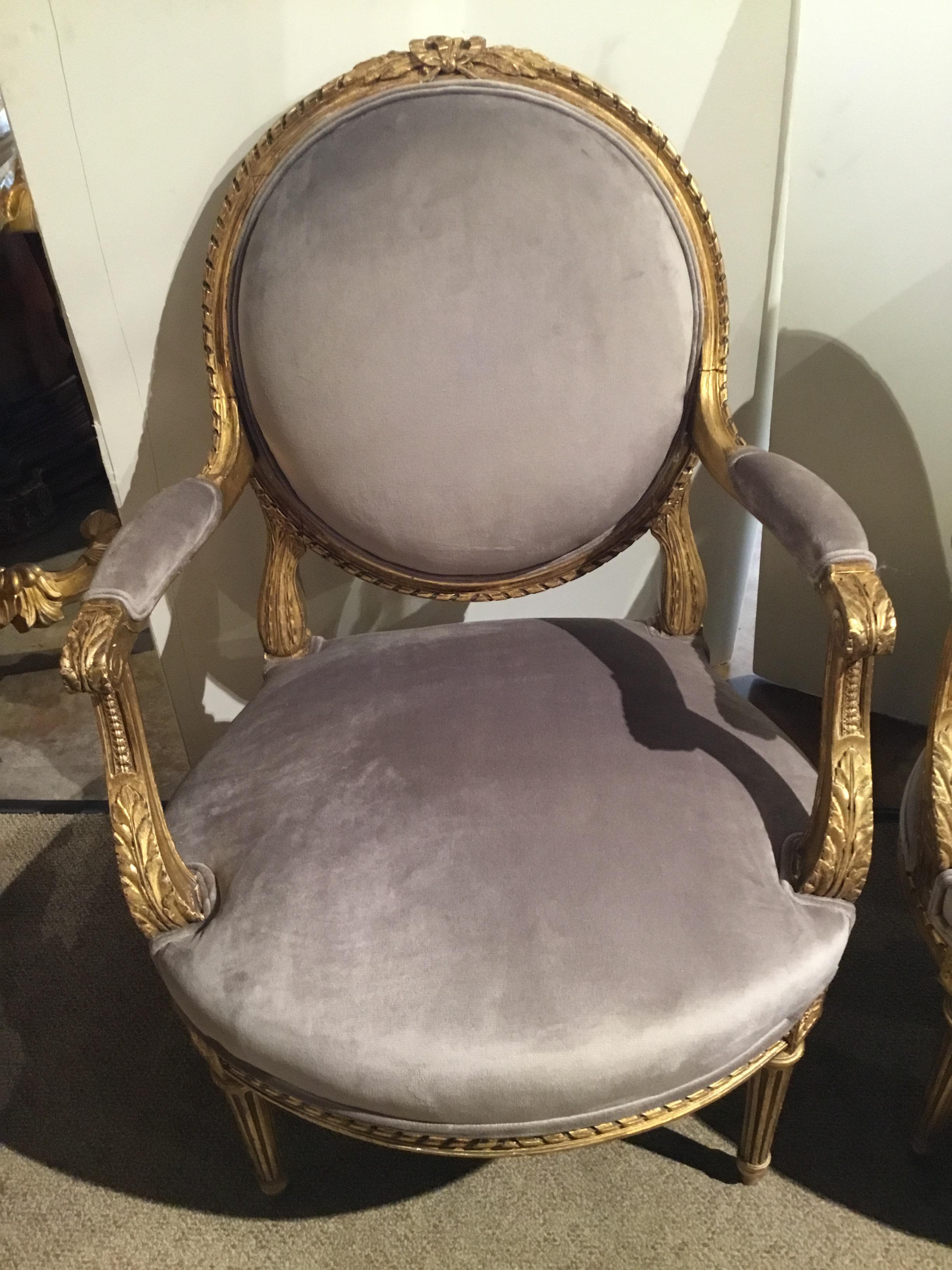 Pair of French Giltwood Louis XVI-Style Chairs with New Upholstery In Good Condition In Houston, TX